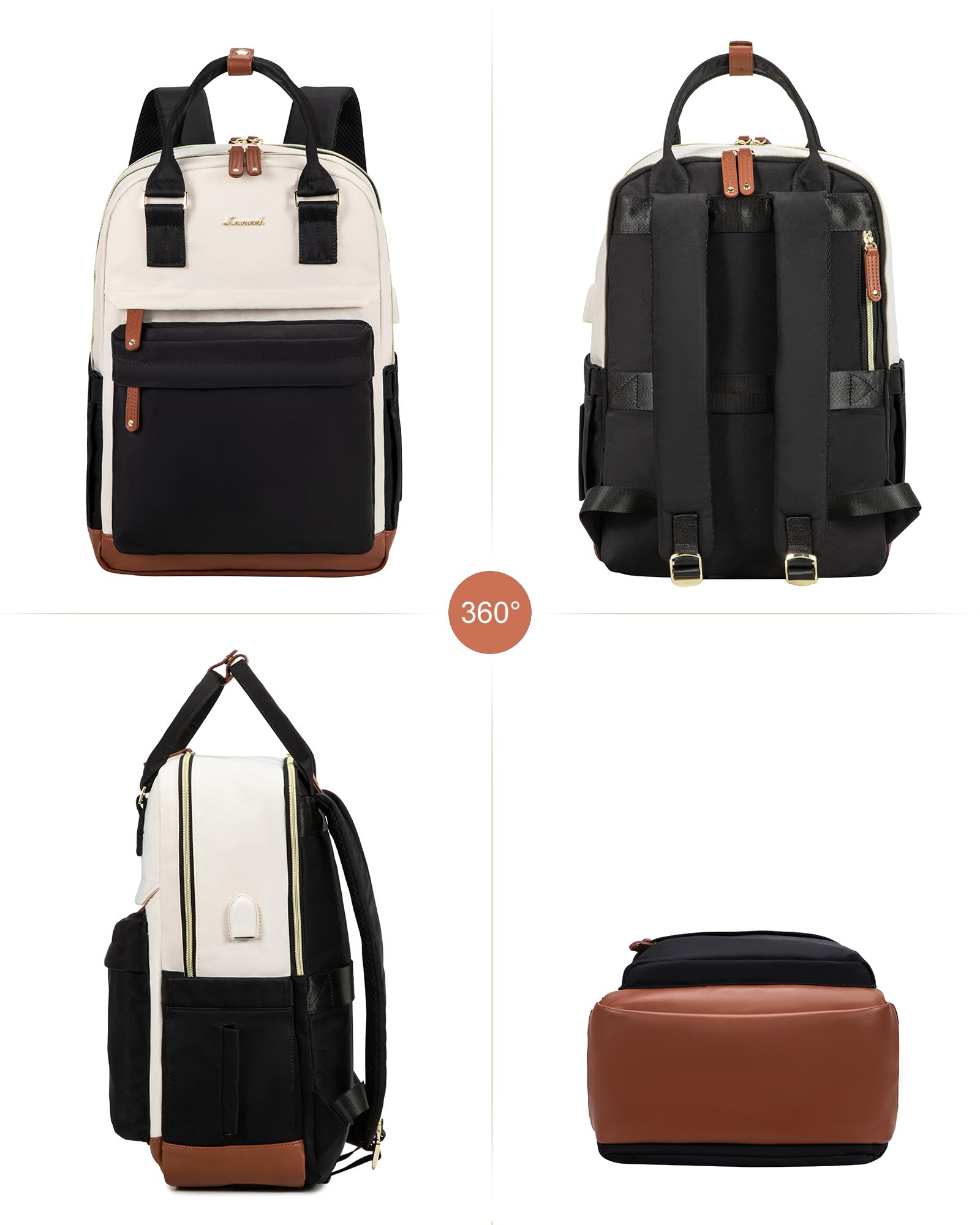 LOVEVOOK Women's 15.6 Inch Laptop Backpack - Waterproof Anti-Theft Travel Backpack for Work, Office, School & University - Stylish Computer Bag for Commuting, Business Trips & Daily Use - Black