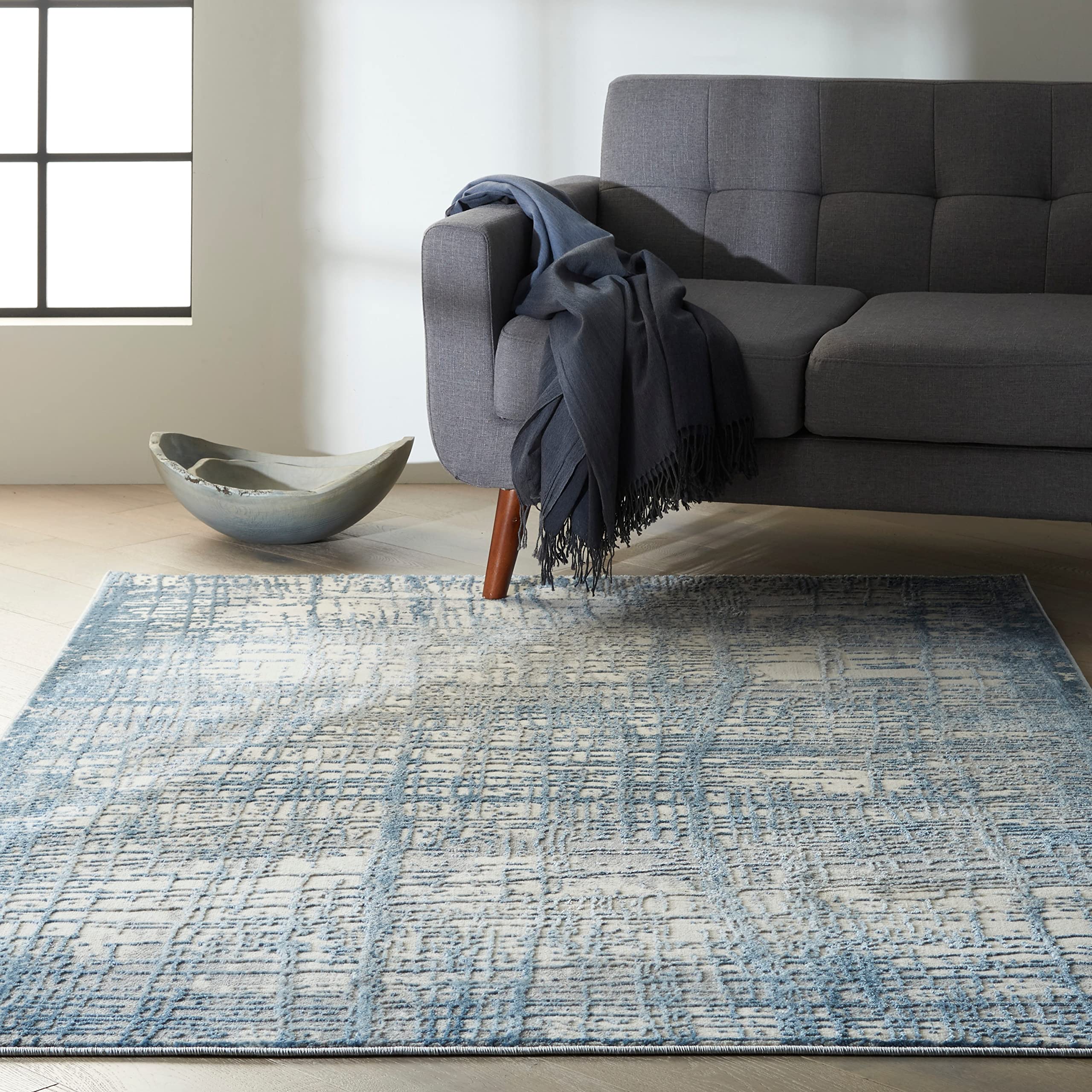 Calvin Klein Rush Ivory Blue 6' x 9' Modern Abstract Area Rug - Easy to Clean, Non-Shedding for Bedroom, Living Room, Dining Room & Kitchen | Perfect for Contemporary Home Decor & High-Traffic Areas