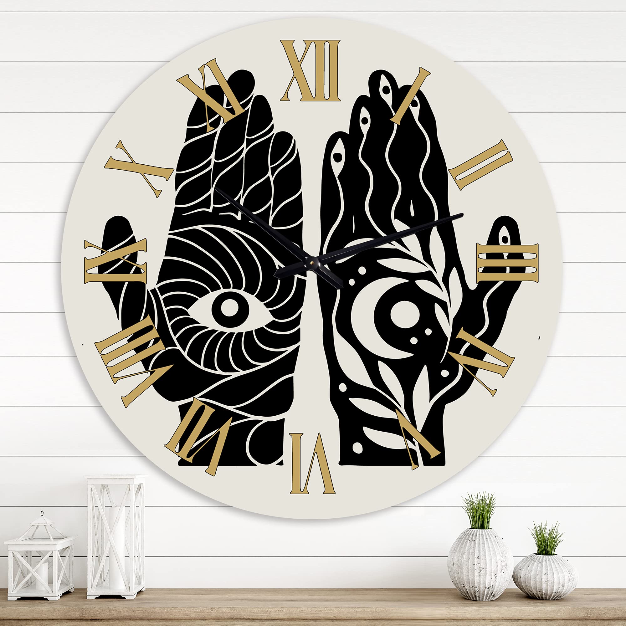 Modern Hamsa Hand Wall Clock with Evil Eye & Moon Design - Large Black & White Wall Clock for Bedroom, Living Room, Office Decor | Perfect for Home, Office & Spiritual Spaces