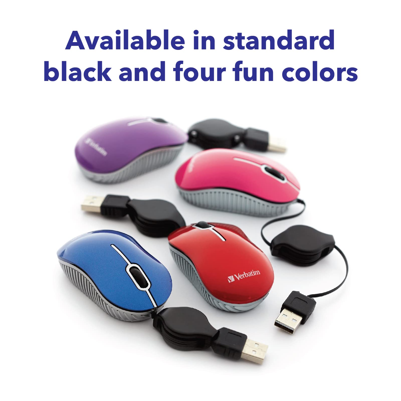 Verbatim Wired Optical USB-A Mini Mouse - Plug & Play Compact Travel Mouse with Retractable Cable for Laptop & PC (Black 98113) - Perfect for Office, Home & On-the-Go Use