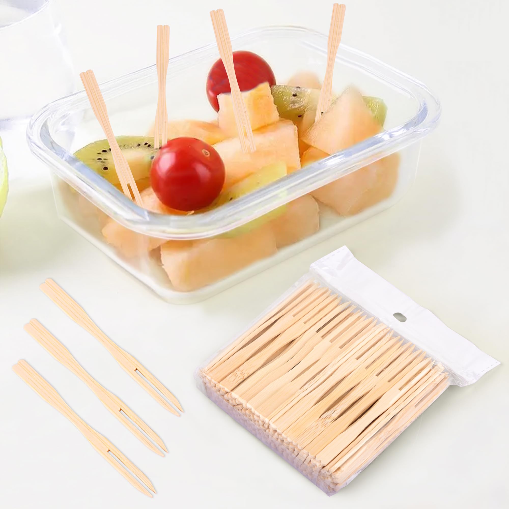 200 Pack 3.5 Inch Natural Bamboo Cocktail Forks - Eco-Friendly Appetizer Toothpicks for Party, Catering, Dessert & Fruit - Perfect for Weddings, Cocktail Hours & Charcuterie Boards