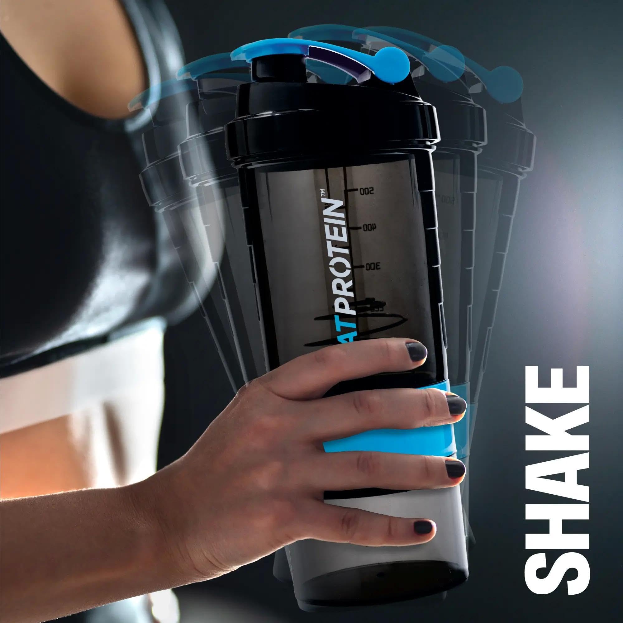 EatProtein 500ml Protein Shaker Bottle with 2 Detachable Powder Containers - Leakproof Gym Water Bottle for Protein Shakes & Workout Drinks - Perfect for Bodybuilding, Fitness & Post-Workout Recovery