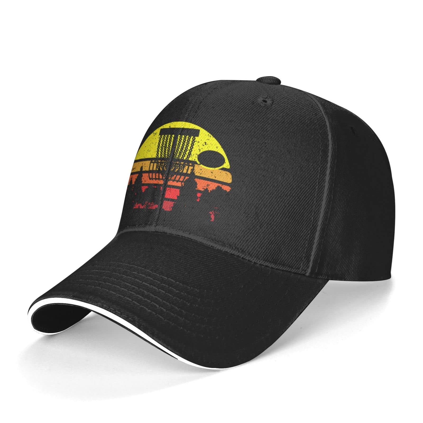 Unisex Disc Golf Sunset Baseball Cap - Adjustable Dad Hat, Cowboy & Trucker Style with Ponytail Hole - UV Protection Sun Hat for Men & Women (Black) - Perfect for Outdoor Sports, Golfing, Running & Daily Wear