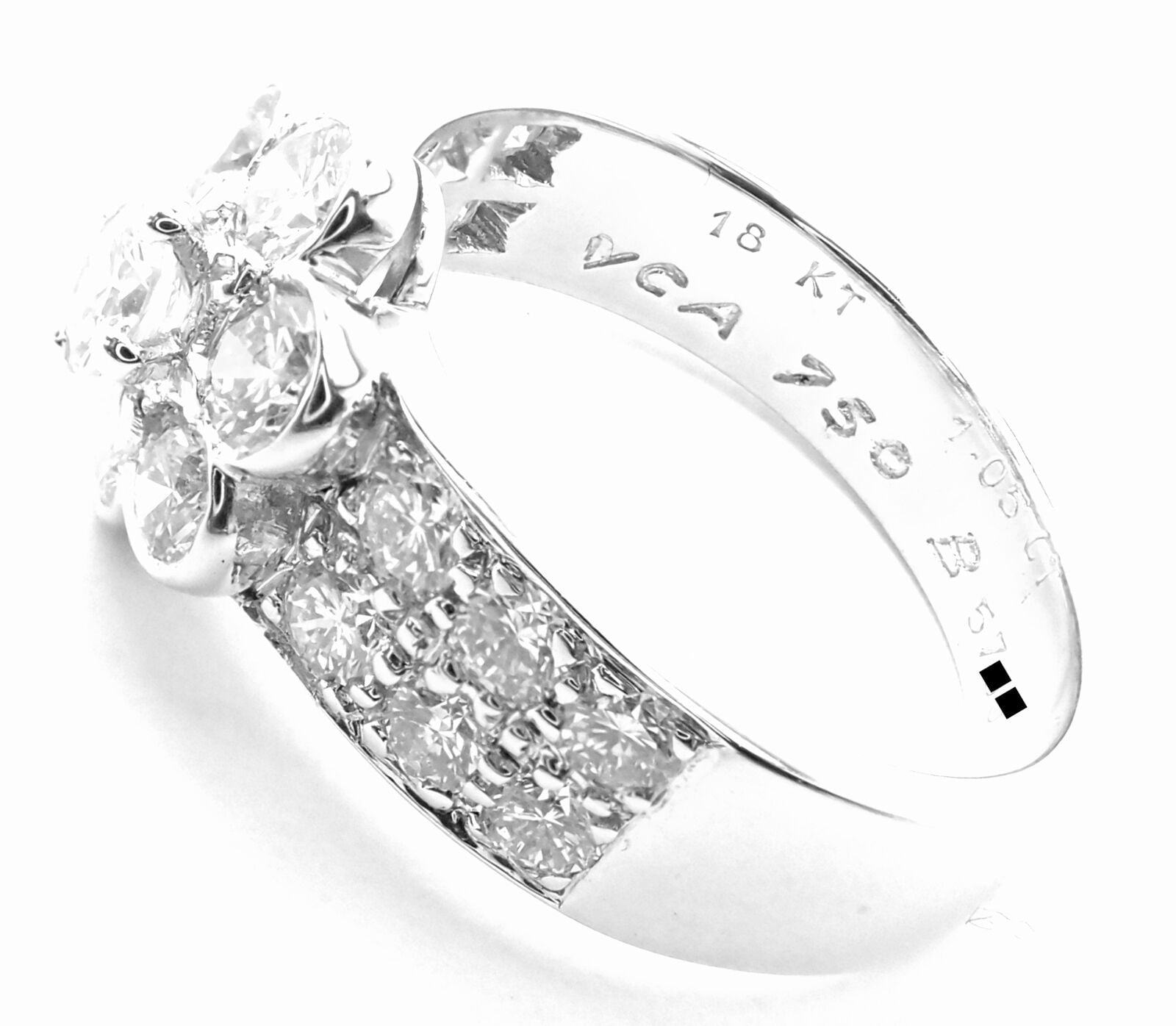 Authentic Van Cleef & Arpels 18k White Gold Diamond Fleurette Flower Ring - Luxury Jewelry for Women, Elegant Gift for Anniversary, Wedding & Special Occasions