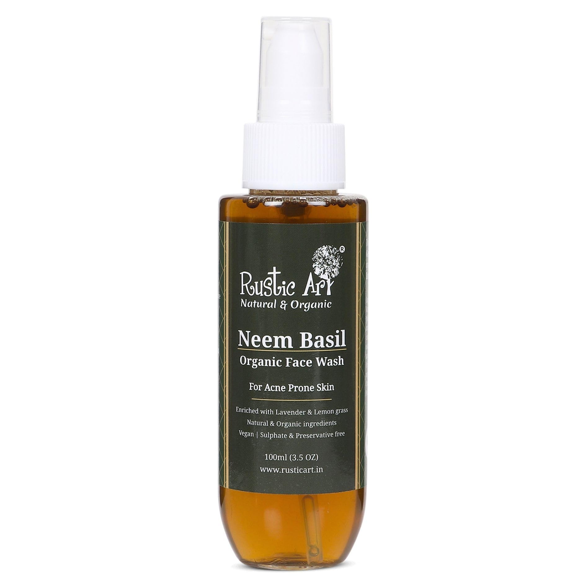 Organic Neem Basil Face Wash for Acne-Prone Skin - Anti-Acne & Anti-Pimple Treatment | 100ml | Gentle Cleanser for Oily & Sensitive Skin | Perfect for Daily Skincare Routine & Breakout Prevention