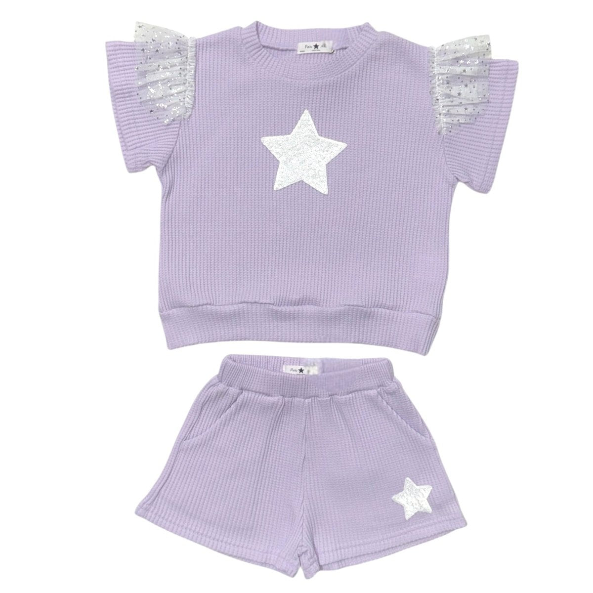 Sparkle & Shine: Sequin Star Ruffle Sleeve T-Shirt and Shorts Set for Girls - Perfect for Birthday Parties, Dance Performances & Special Occasions