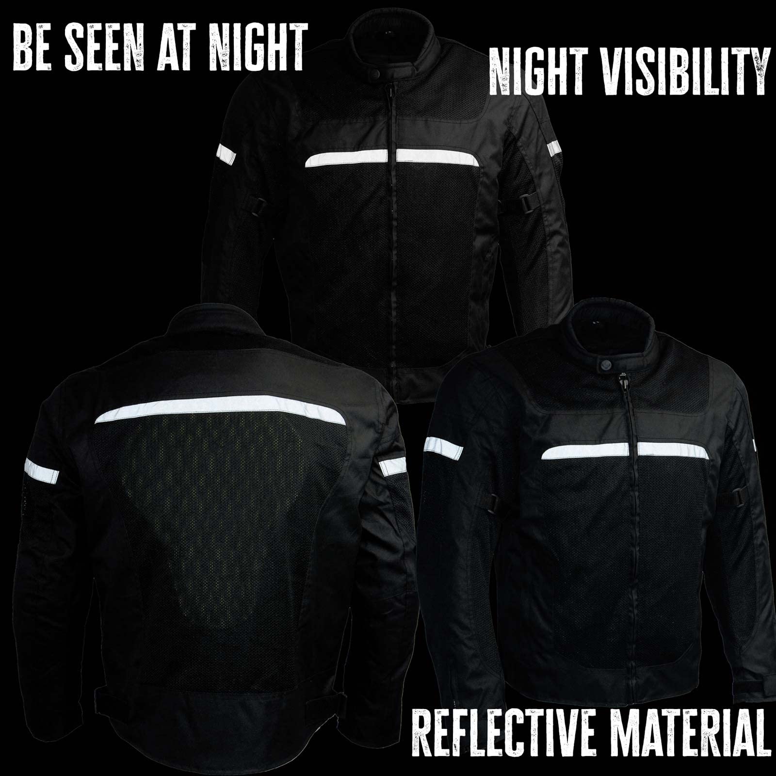 Milwaukee Leather MPM1794 Men's Black Armored Mesh Motorcycle Jacket with Reflective Piping - All Season Riding Gear for Street & Racing (Ideal for Commuting, Touring & Sport Biking)