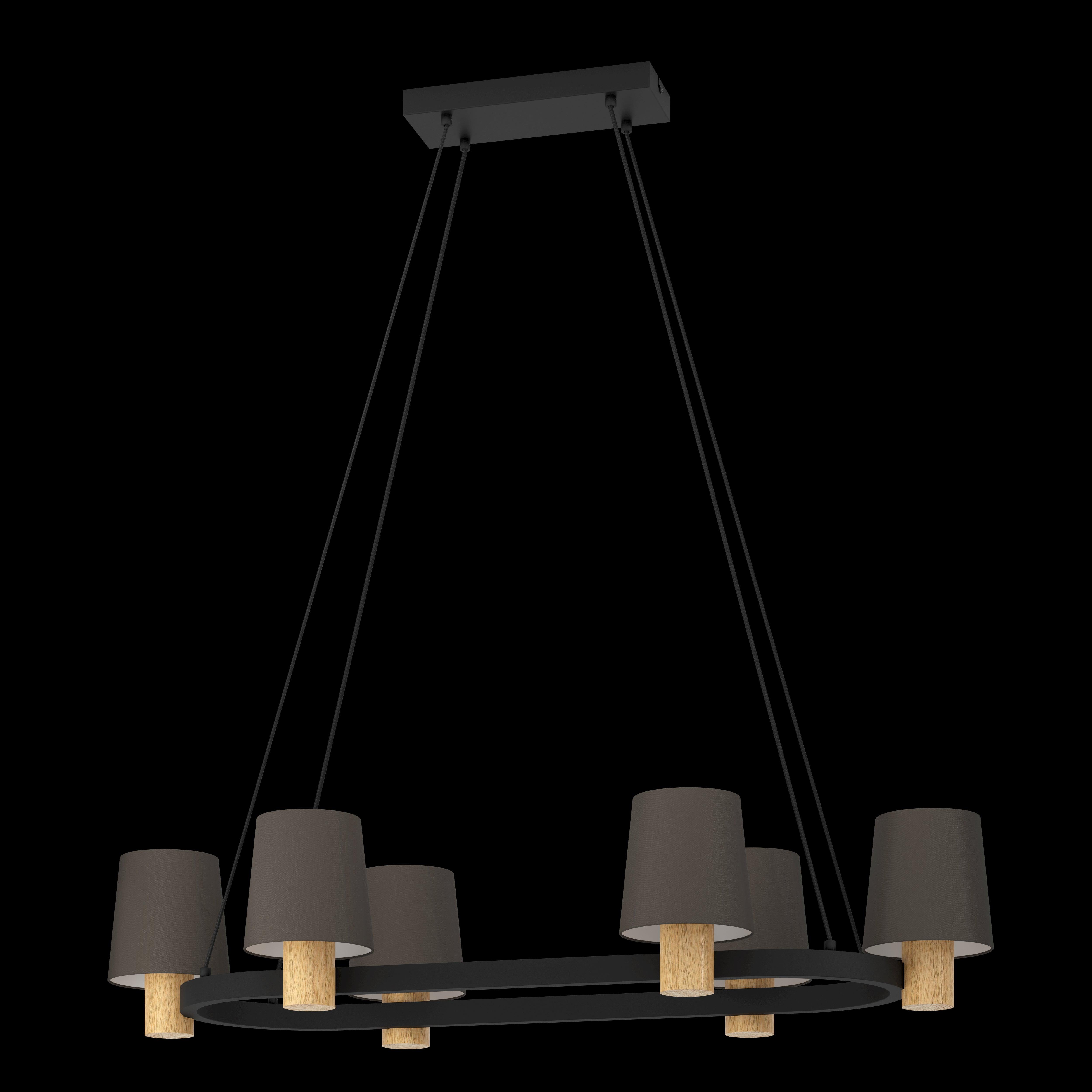 Eglo Edale 6-Light Modern Farmhouse Ceiling Pendant with Wood and Metal Frame & Brown Glass Shades - Perfect for Dining Room, Kitchen Island or Bedroom Lighting