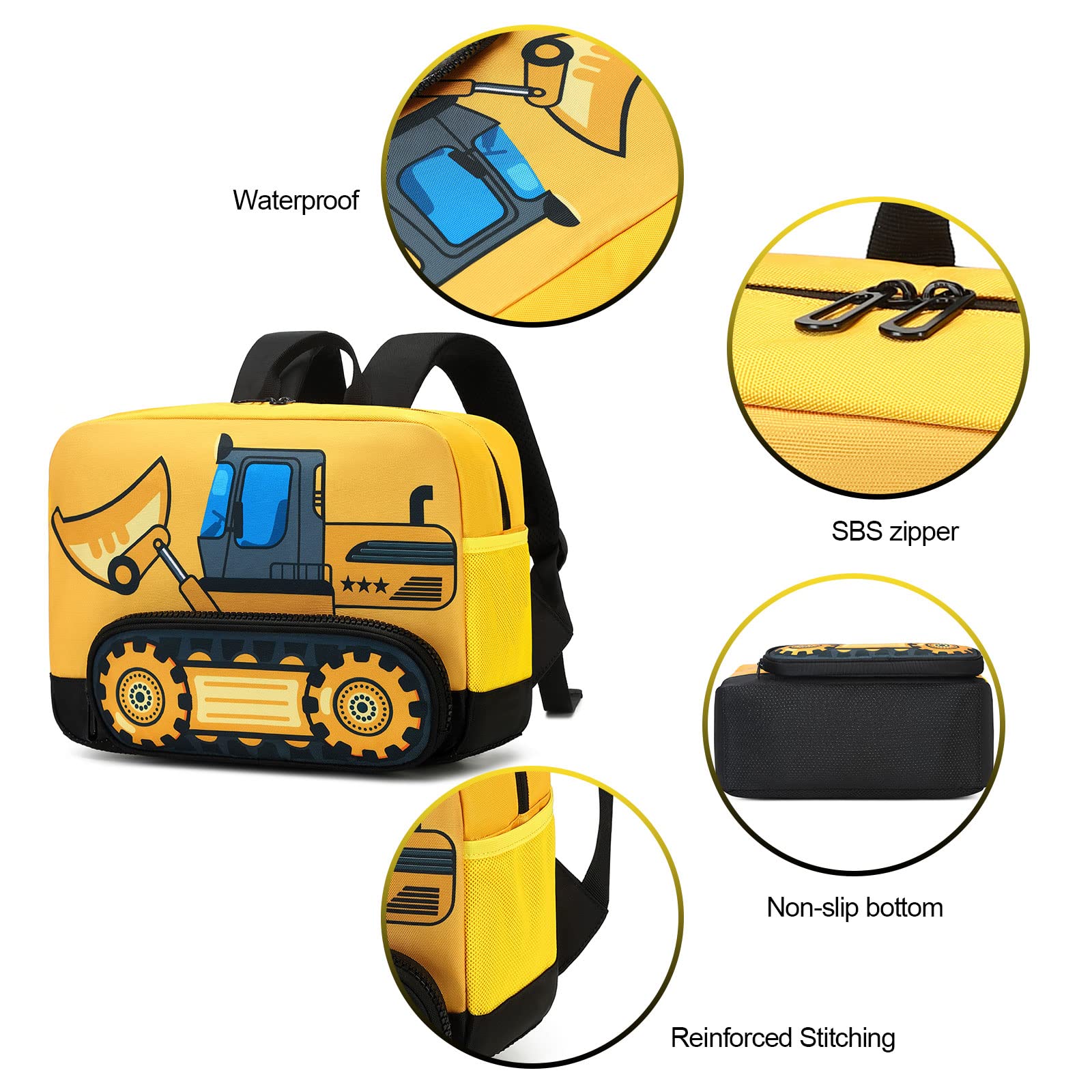 BTOOP Waterproof 3D Cute Toddler Backpack for Boys - Preschool School Bag for Nursery Daycare Kindergarten - Lightweight Kids Travel Backpack for Outdoor Activities & Daily Use - Yellow