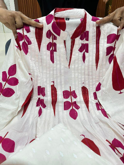 Pure White Mulmul Cotton Kurti Pant Set of 2 for Women - Comfortable Ethnic Outfit for Festivals, Parties & Casual Wear