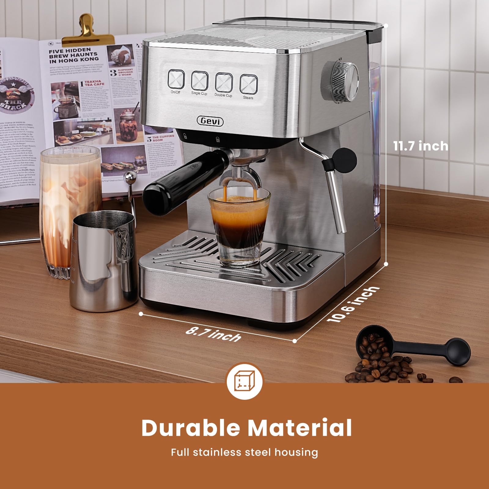 Gevi 20 Bar Espresso Machine with Milk Frother - Compact Super Automatic Coffee Maker for Cappuccino & Latte - Stainless Steel Home Espresso Machine - Perfect Gift for Dad or Mom - Ideal for Home Kitchens, Offices & Coffee Enthusiasts
