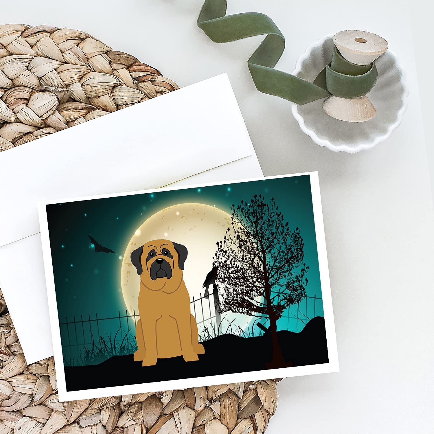 Halloween Scary Mastiff Greeting Cards - Pack of 8 Blank A7 Size (5x7) Note Cards with Envelopes | Whimsical Dog-Themed Stationery for Halloween Parties, Spooky Decor & Gifts