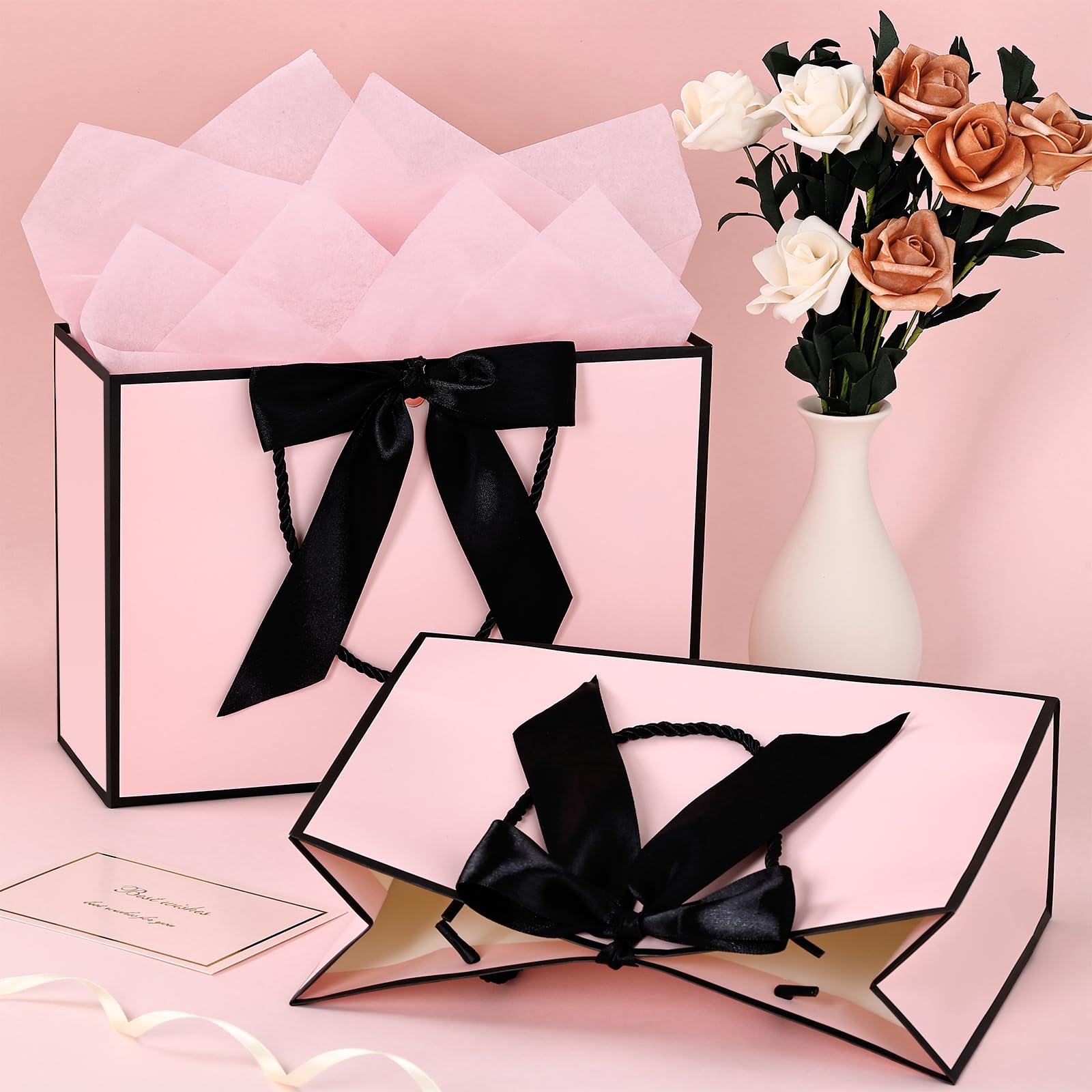 Premium JMANNI Gift Bags Set - 2 Pack Medium Size Gift Bags with Tissue Paper, Bow Ribbon & Handles (11