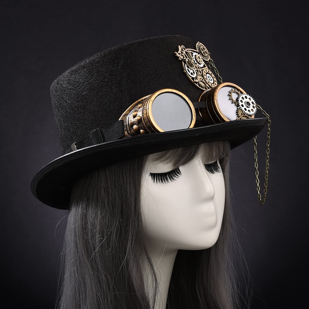 Steampunk Top Hat with Goggles for Women & Men - Victorian Gothic Halloween Costume Accessory for Cosplay, Parties, and Themed Events