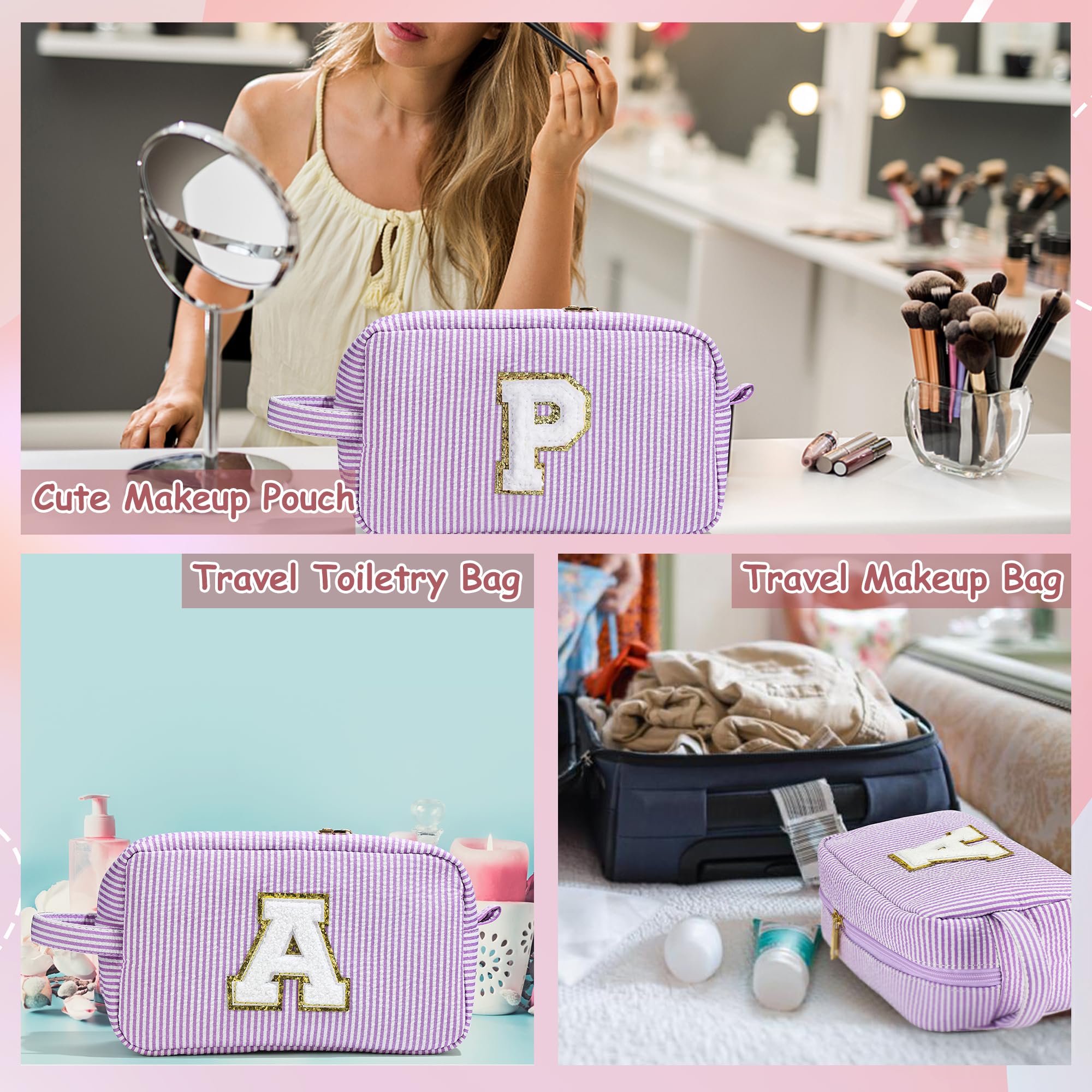 YOOLIFE Personalized Initial Makeup Bag - Easter Gifts for Women, Teens, Girls & Kids | Birthday Present for Mom, Sister, Friend & Daughter | Perfect for Travel, School & Cosmetic Storage