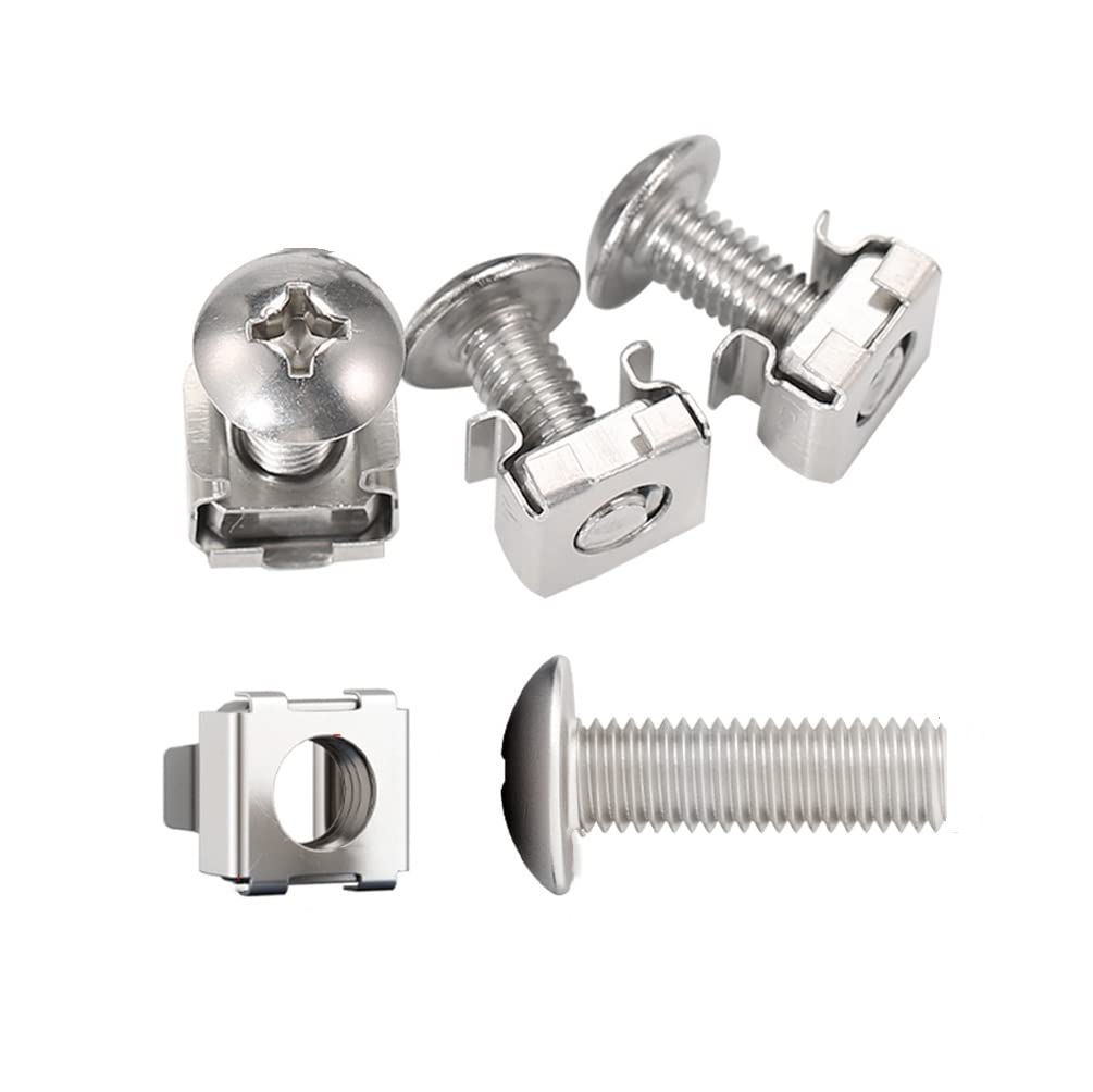 Stainless Steel Rack Cage Nuts & Bolts Set - 10 Pack for Server Cabinet Mounting