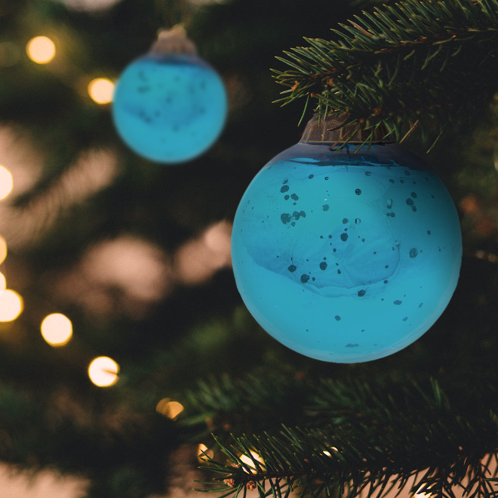 2.5 Inch Turquoise Ava Mercury Glass Ball Ornament - Elegant Christmas Holiday Decor for Tree, Home, and Party Decoration