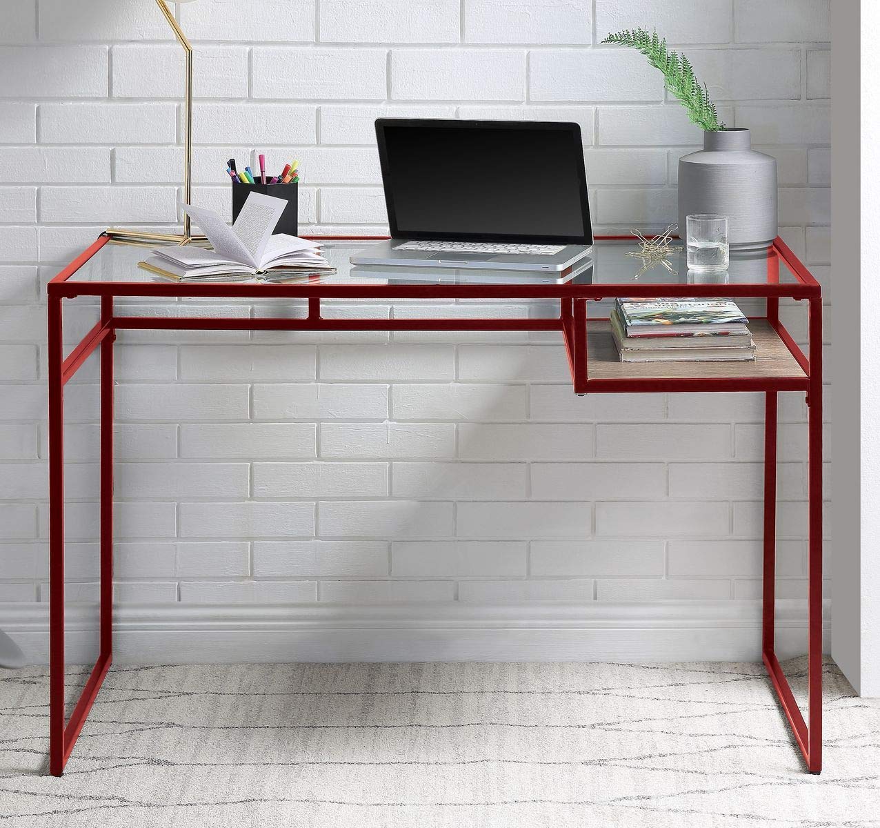Takefuns Yasin Glass Desk in Red for Home Office