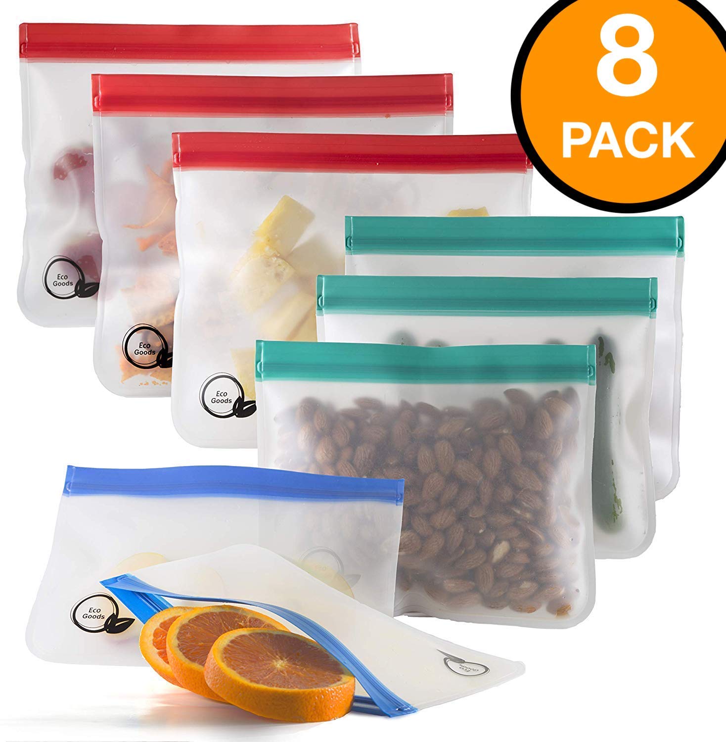 8 Extra-Thick Reusable Food Storage Bags (3 Large, 3 Sandwich, 2 Snack) - BPA-Free, Eco-Friendly Ziplock Bags for Lunch, Meal Prep & Snacks | FDA Approved, Leak-Proof Silicone Bags for Home, Office & Travel