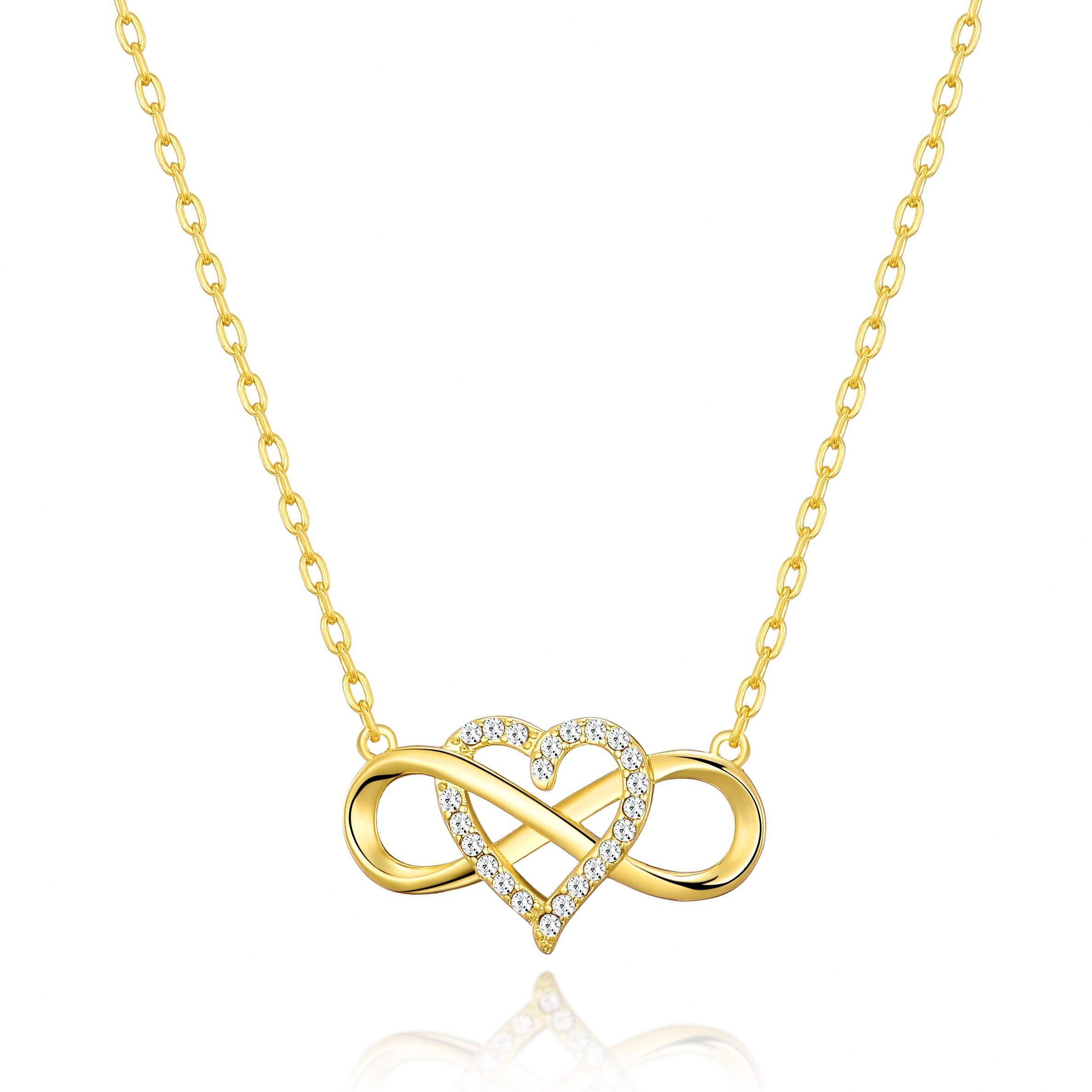 Philip Jones Gold Infinity Heart Necklace with Zirconia - Perfect for Anniversary Gifts