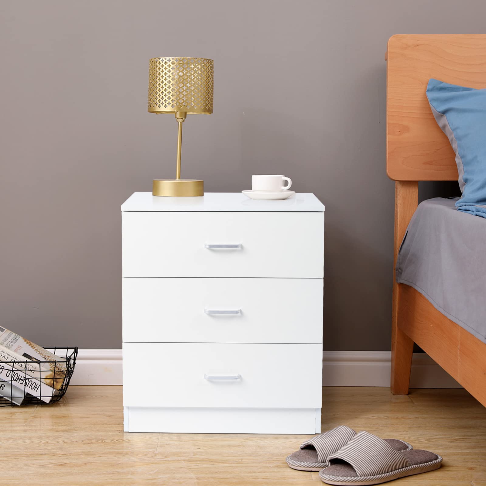 White 3-Drawer Bedside Table - Spacious Nightstand with Large Storage for Bedroom, 22.05x13x25.98 Inch - Perfect for Small Spaces, Apartment Living & Guest Rooms