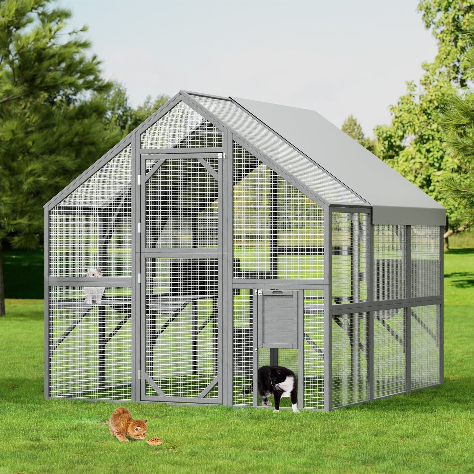 Premium Large Wooden Cat Run Outdoor Enclosure with Sleeping House, Bridges & Walkways - Perfect for Backyard Cat Play & Exercise