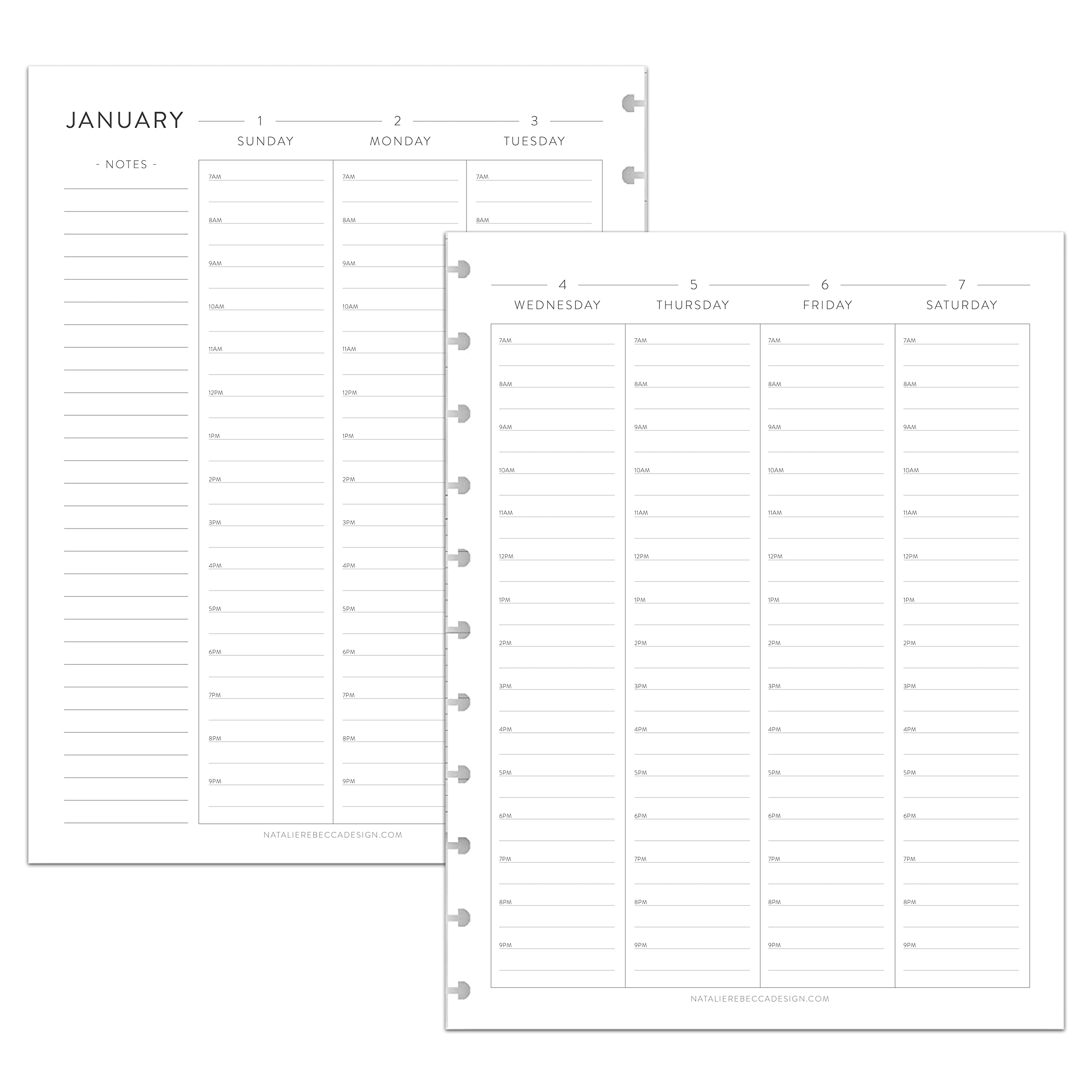 BetterNote 2025 Hourly Planner Refill for Discbound Notebooks - Fits Levenger Circa, Happy Planner, InkWell Press, Staples Arc, TUL & Talia (8.5