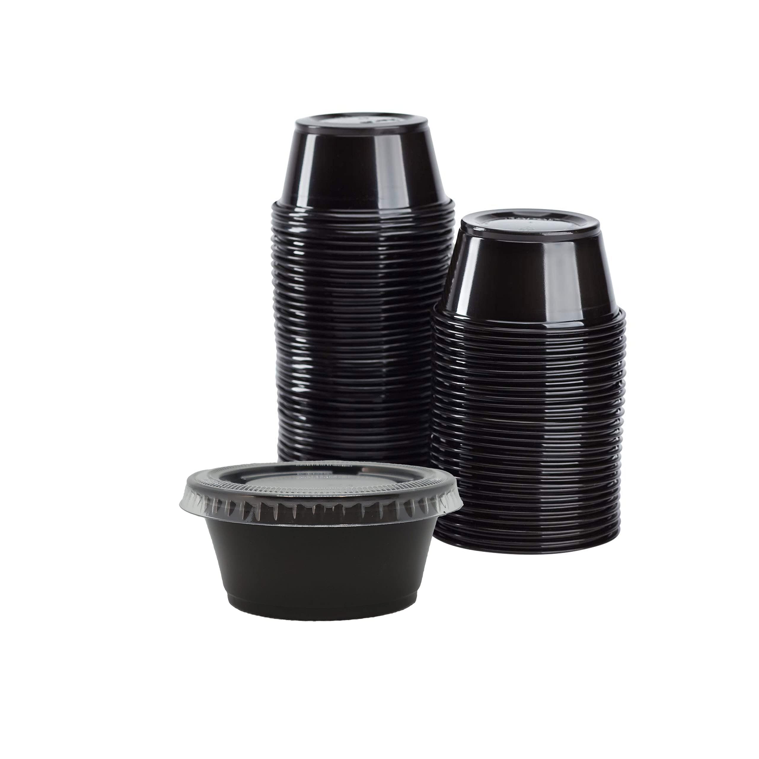 Disposable Black Portion Cups with Clear Lids - 2oz Small Plastic Containers for Meal Prep, Portion Control, Salad Dressing & Medicine Storage | BPA-Free Condiment Cups (2500-Pack) - Perfect for Restaurants, Catering, Food Service & Home Kitchen Organization