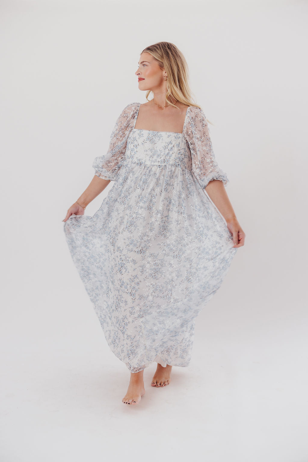 Blue and White Smocked Maxi Dress for Women - Bump Friendly Maternity & Inclusive Sizing (S-3XL) | Perfect for Beach Vacations, Summer Weddings & Casual Outings