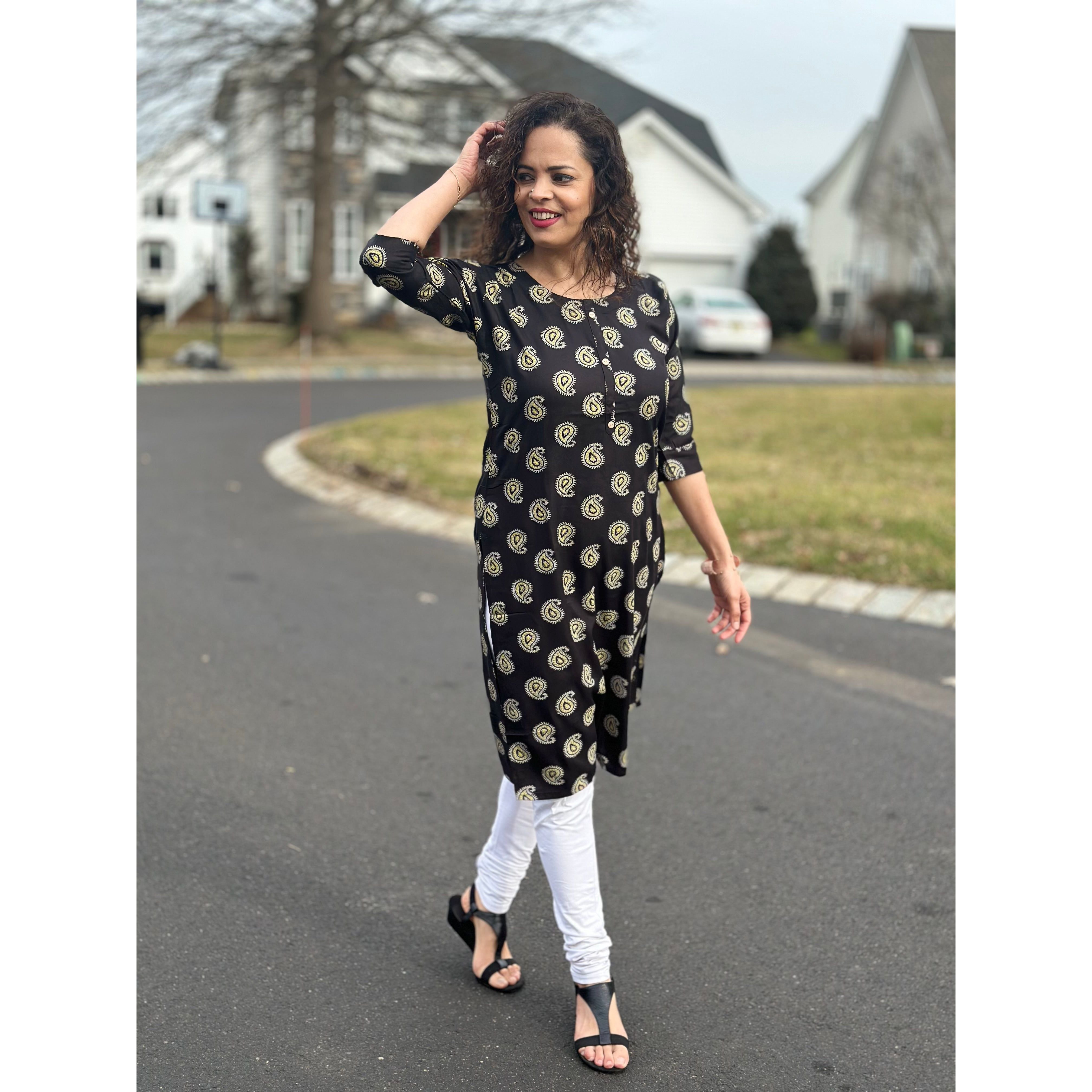 Black Kurta with Mango Prints - Khushboo Collection | Indian Ethnic Wear for Women | Perfect for Festivals, Weddings & Casual Wear