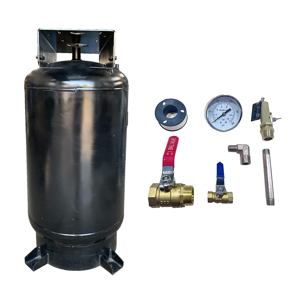 80 Gallon Vertical ASME Air Compressor Tank - Industrial Grade 200 PSI Air Receiver with Accessory Kit for Auto Shops, Construction & Woodworking