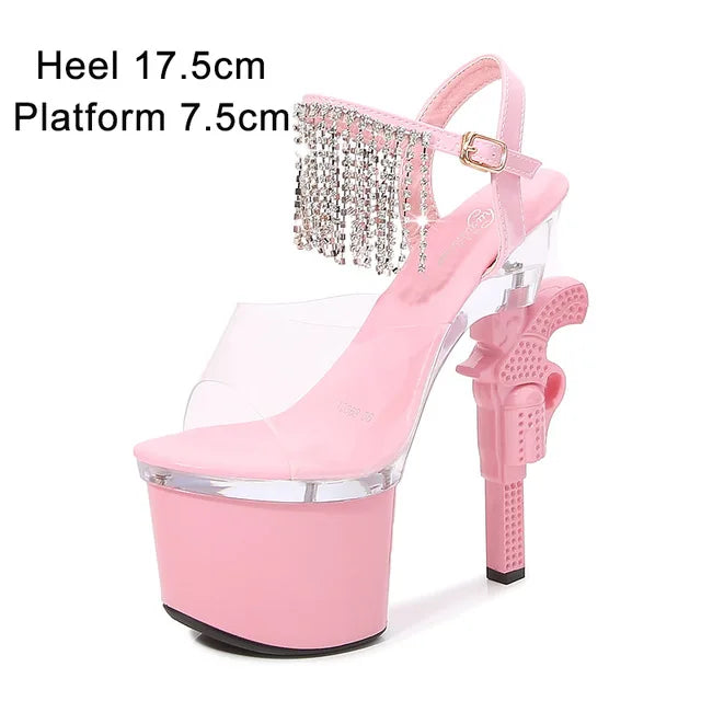Sexy 17cm High Heel Platform Sandals for Women - Red Stiletto Wedding Shoes with Pistol Heel for Brides, Models & Evening Parties | Perfect for Prom, Runway Shows & Special Occasions
