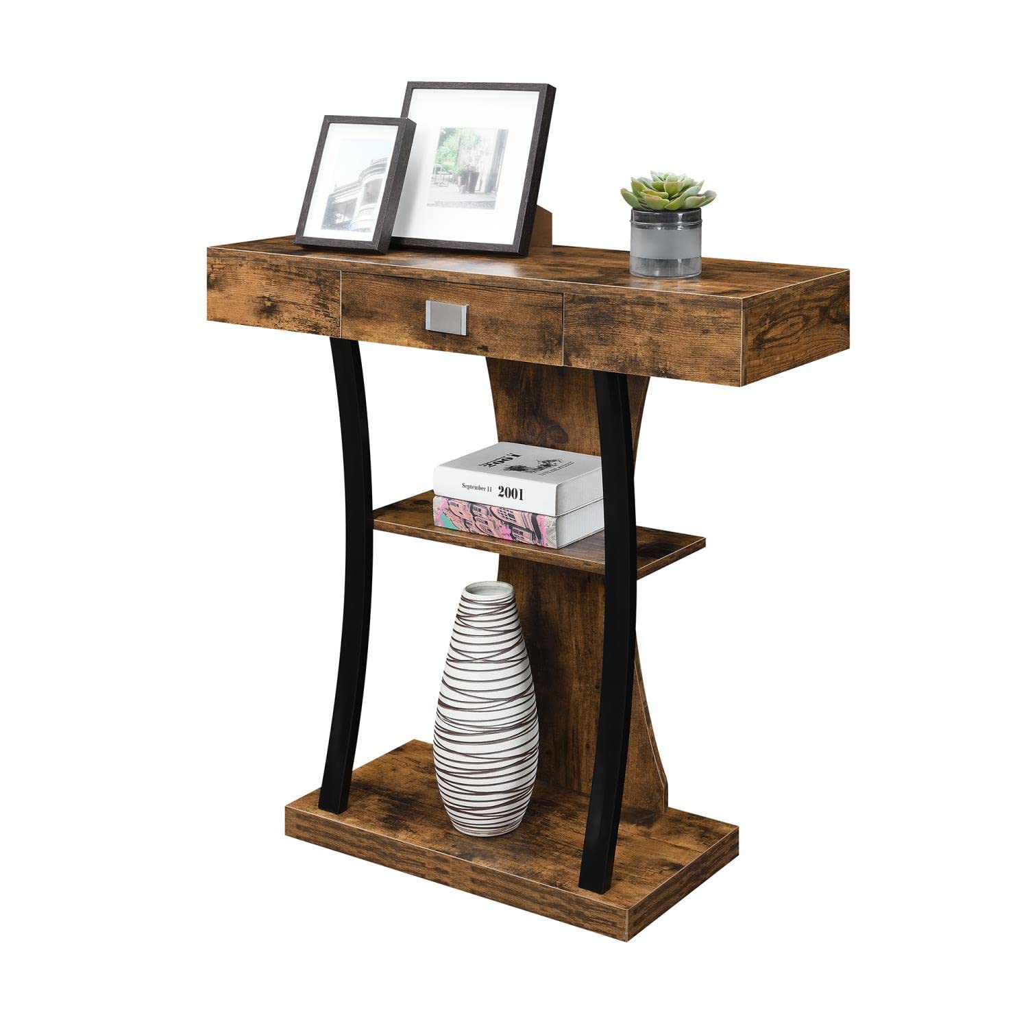 Convenience Concepts Newport Console Table with Shelves - Rustic Barnwood & Black Finish - Perfect for Entryway, Living Room, or Hallway Decor