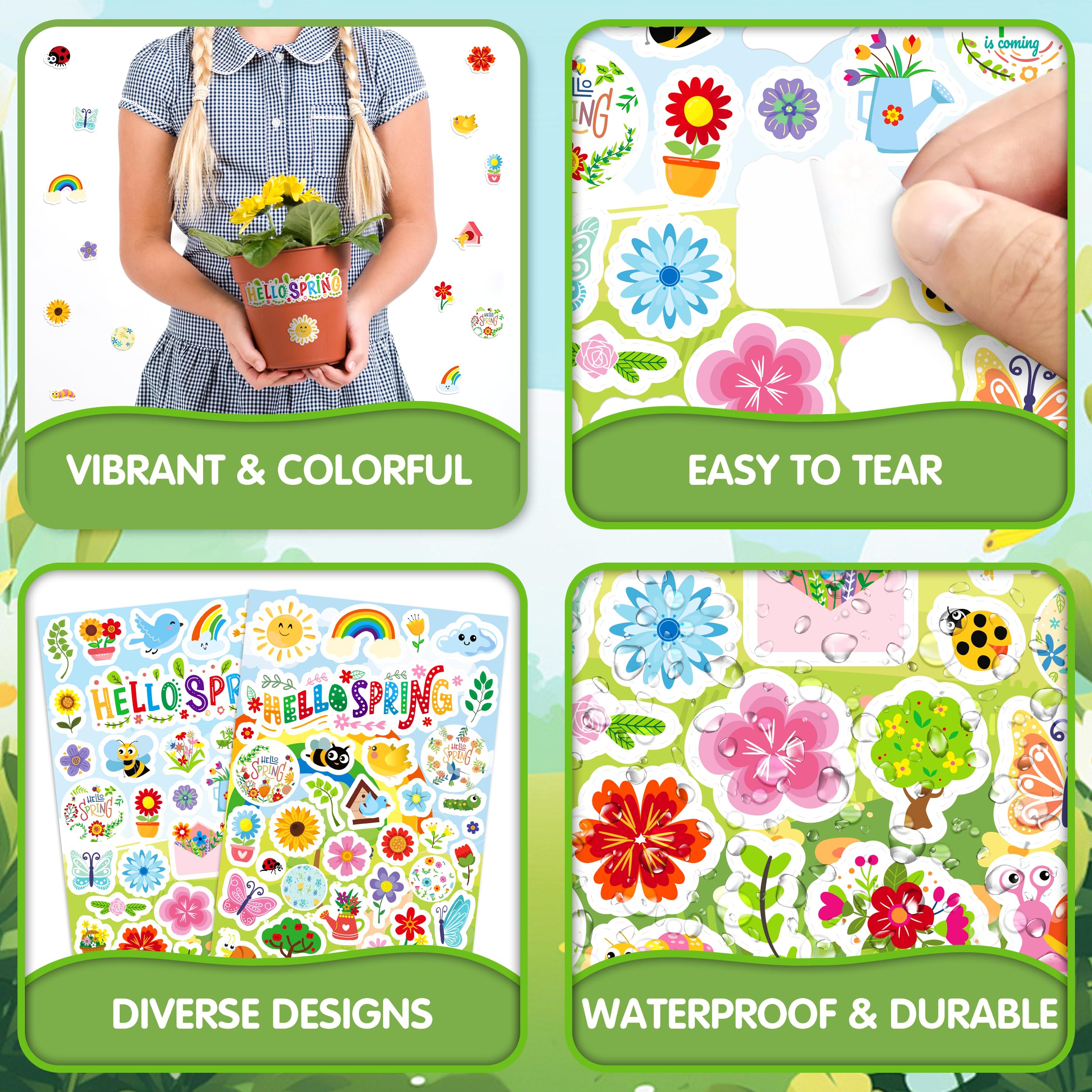 LINAYE 24 Sheets Spring Stickers for Kids - 840 PCS Floral, Butterfly & Bunny Stickers - Classroom Decor, Scrapbooking, DIY Crafts - Perfect for Spring Parties, Easter Gifts & School Projects