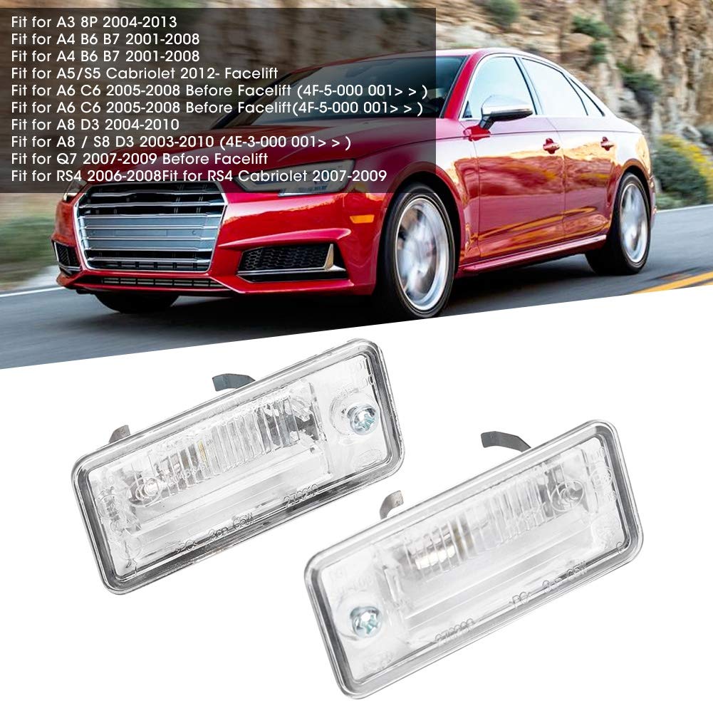 Tbest LED License Plate Light Housing - Pair of 8E0807430A & 8E0807430B - Compatible with Audi A3, C6, D3, RS4 - Waterproof & Durable for Night Driving & Enhanced Visibility