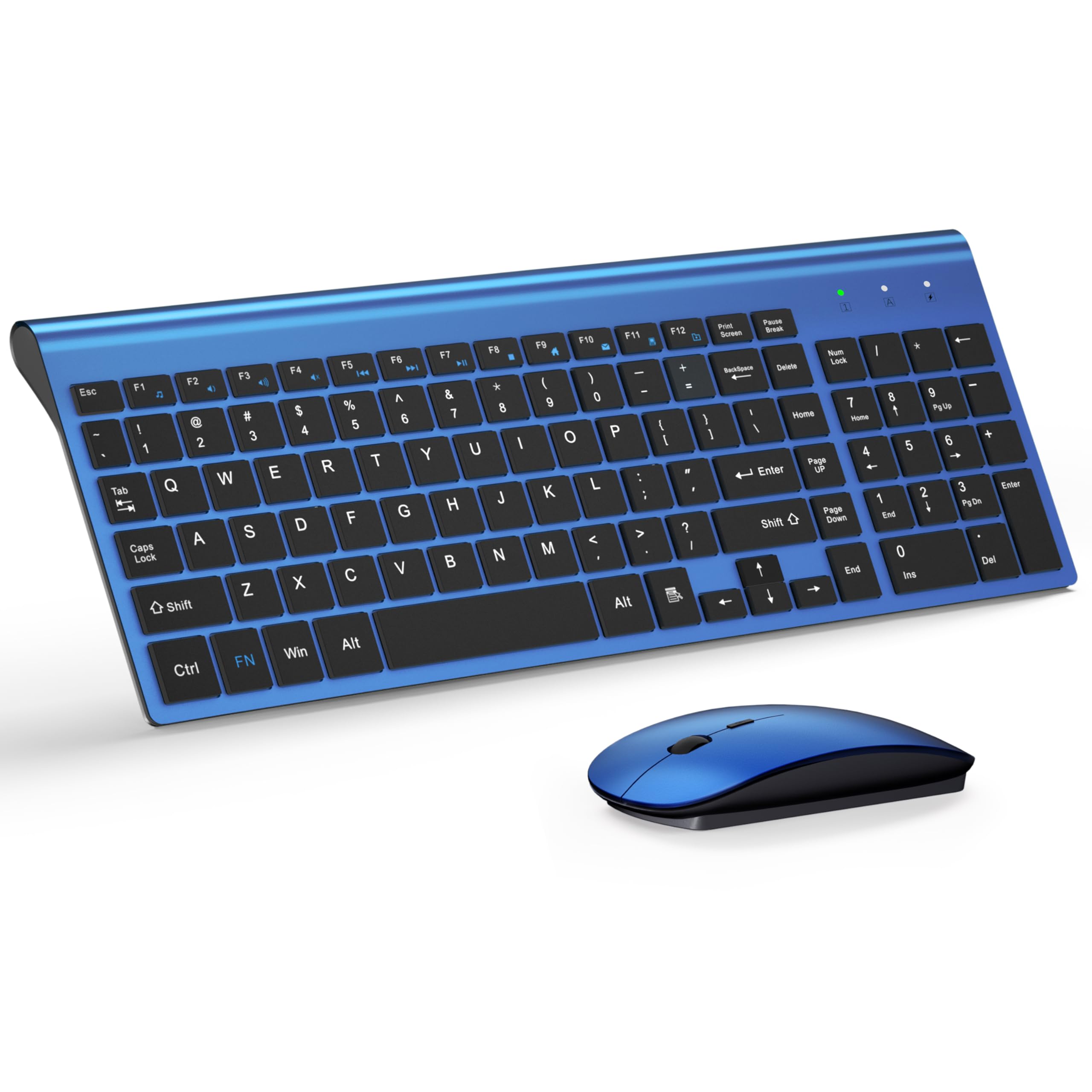 TopMate Ultra Slim Wireless Keyboard and Mouse Combo - 2.4G Silent USB Mouse with Scissor Switch Keyboard, Includes Protective Cover & Batteries (2AA/2AAA) - Compatible with PC, Laptop, Windows, Mac (Blue Black) - Perfect for Office, Home, Gaming and Remote Work