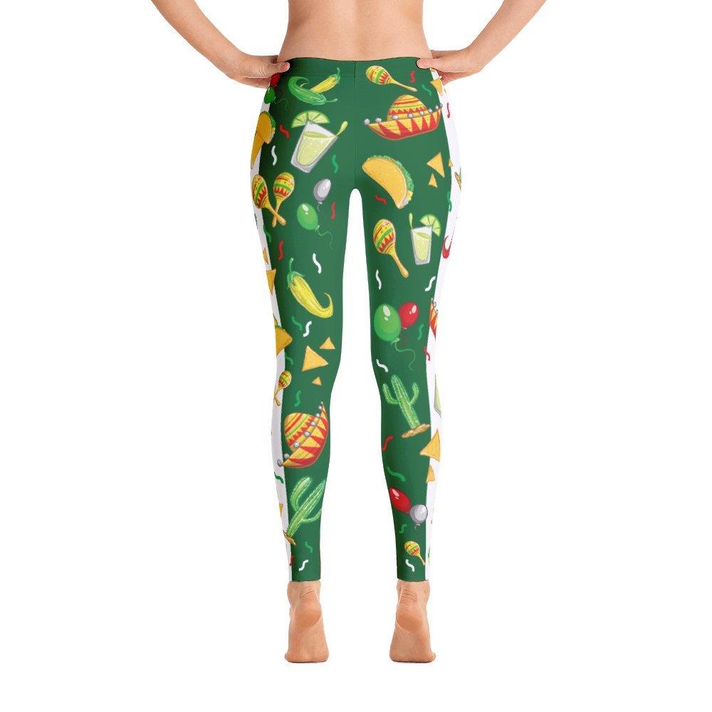 Women's Cinco De Mayo Fiesta Mexican Flag Leggings - USA Made Stretchy Yoga Pants for Festivals, Parties & Workouts