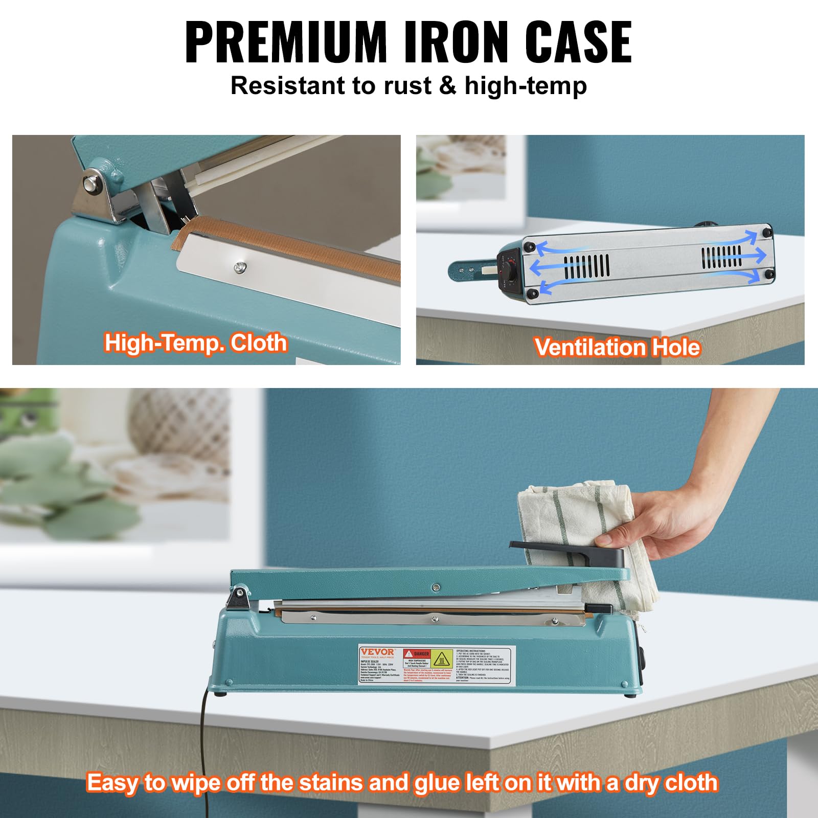 VEVOR 12 Inch Manual Impulse Sealer - Adjustable Heat Sealing Machine for Plastic, Mylar, PE & PP Bags | Portable Poly Bag Sealer with Extra Replacement Kit | Ideal for Food Packaging, Retail & Warehouse Use
