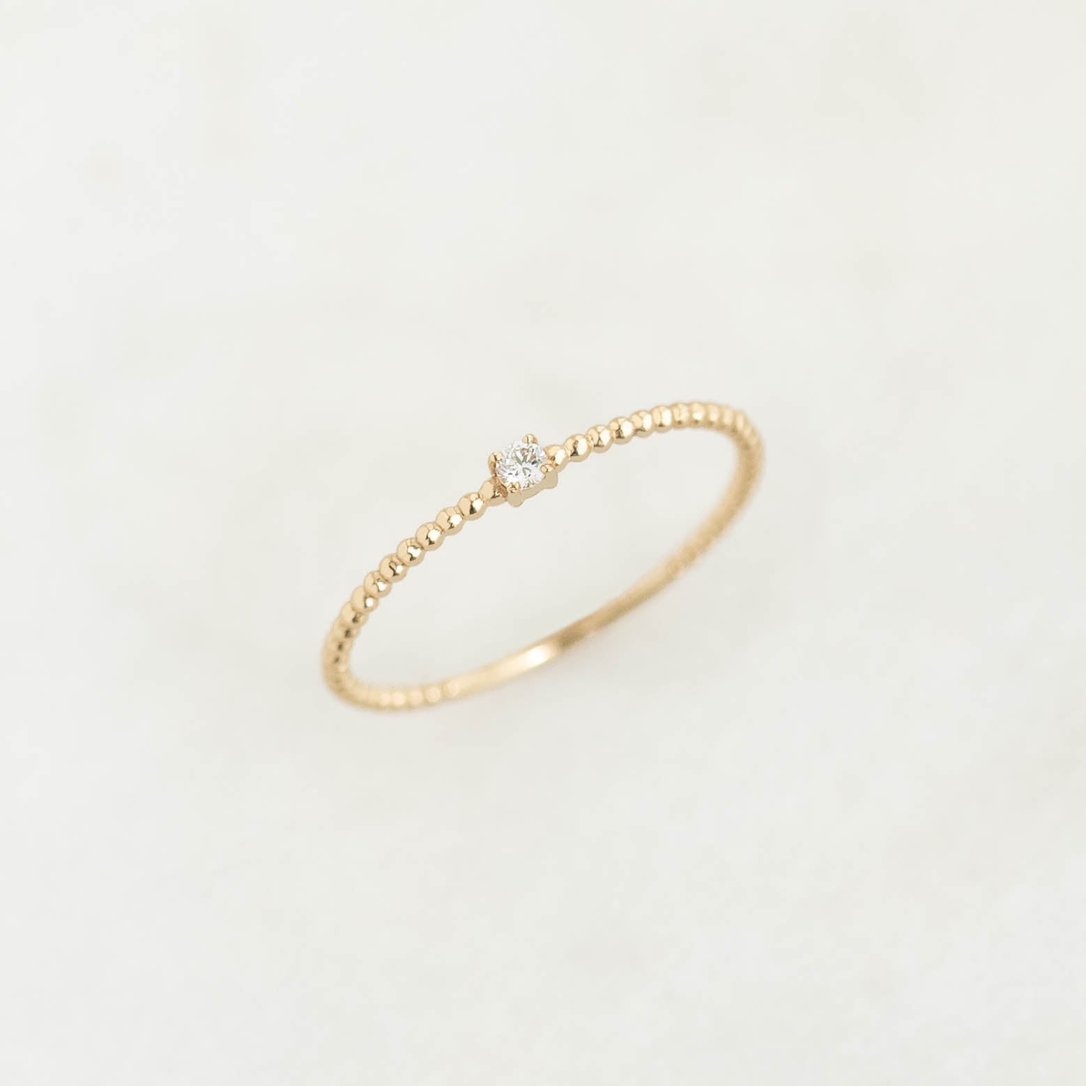 14K Gold Diamond Beaded Ring for Women - Elegant Natalie Style Stackable Band for Engagement, Wedding & Everyday Wear