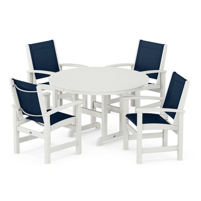 POLYWOOD Coastal 5-Piece Round Farmhouse Dining Set - Outdoor Patio Furniture for Backyard, Poolside & Beach House Dining
