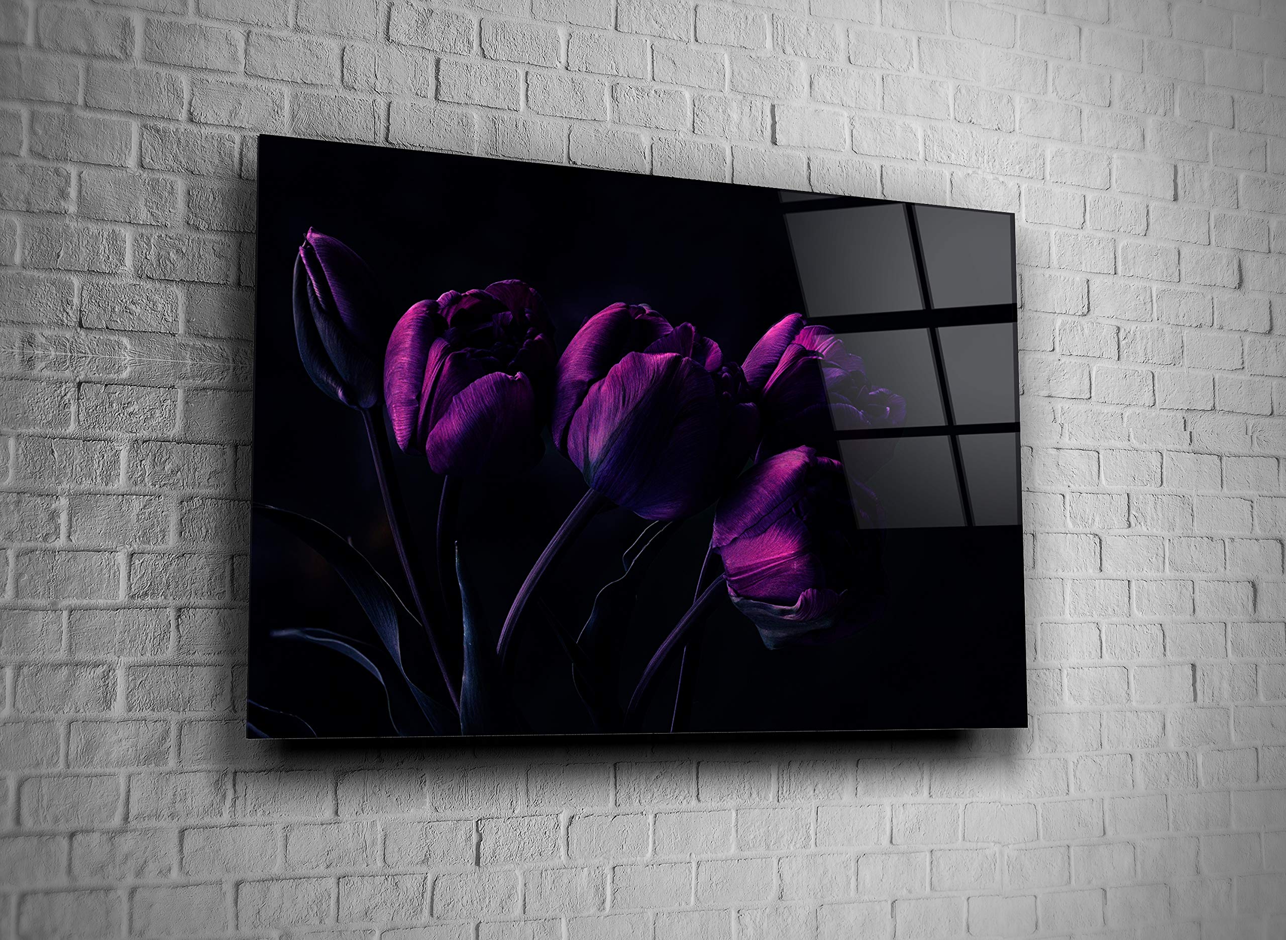 Pink Tulips Floral Nature Home Decor Print - Tempered Glass Wall Art Gift for Living Room, Bedroom & Office
