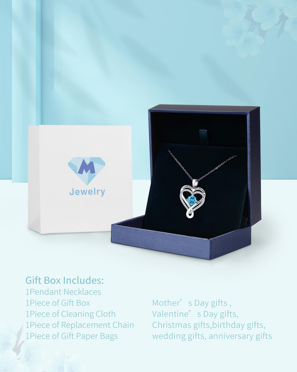 Infinity Heart Birthstone Necklace for Women - S925 Sterling Silver I Love You Jewelry, Anniversary & Birthday Gift for Wife, Girlfriend, Mom, Daughter | Perfect for Valentine's Day, Mother's Day & Romantic Occasions