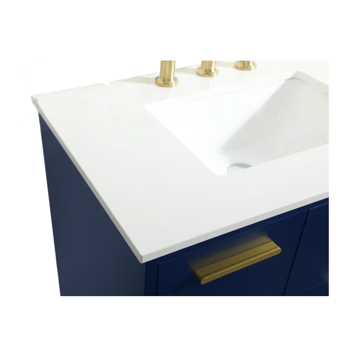 VF47036MBL 36 x 22 Inch White Floor Mount Vanity Top with Faucet Hole & Blue 3-Drawer Vanity Base - Perfect for Bathroom Remodeling and Small Space Solutions