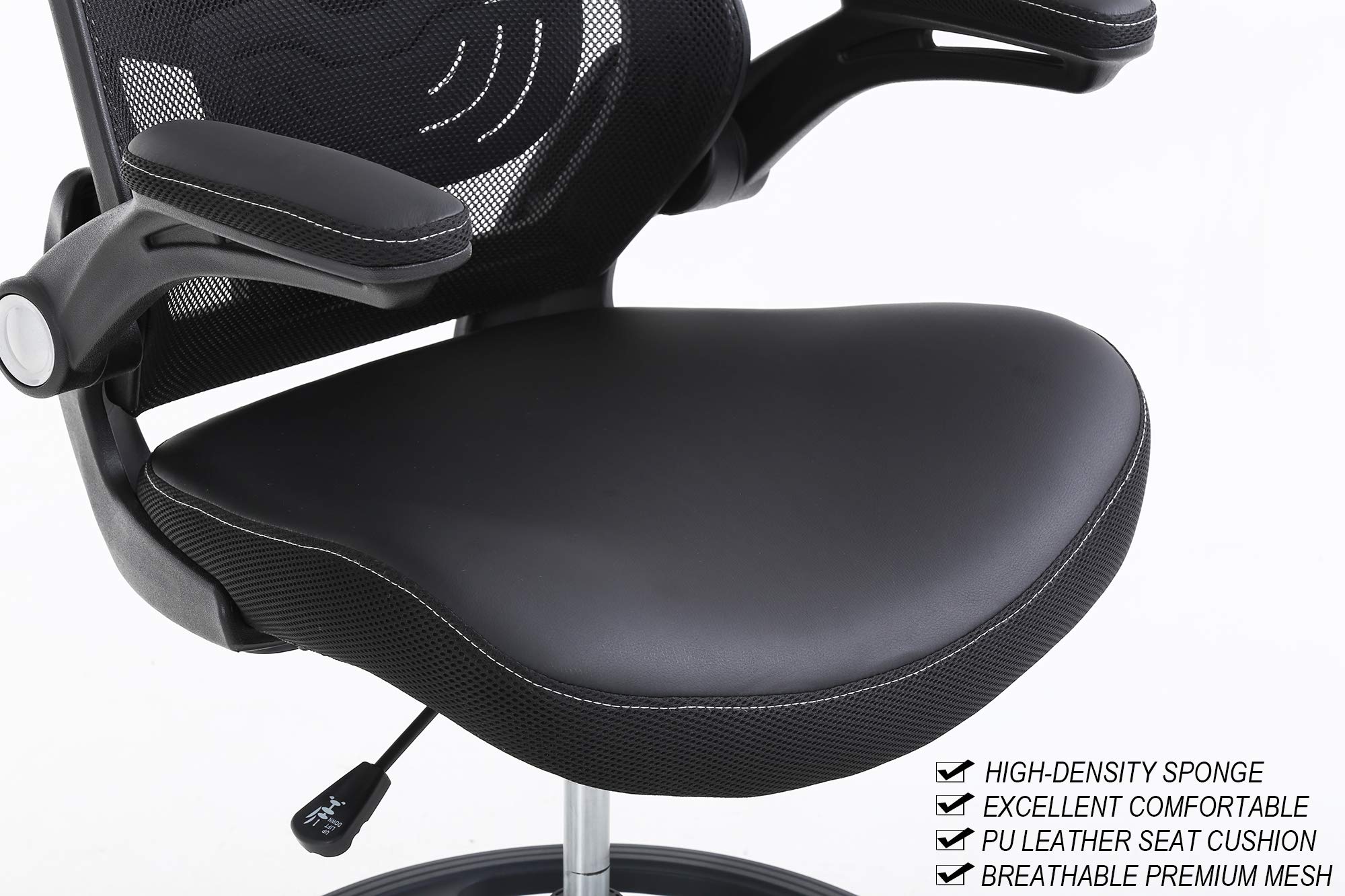 Ergonomic Drafting Chair with Flip-Up Arms, Footrest & Adjustable Height - Mesh Office Chair for Standing Desk, Home Office & Studio Work - Black (Perfect for Architects, Artists & Long Work Sessions)