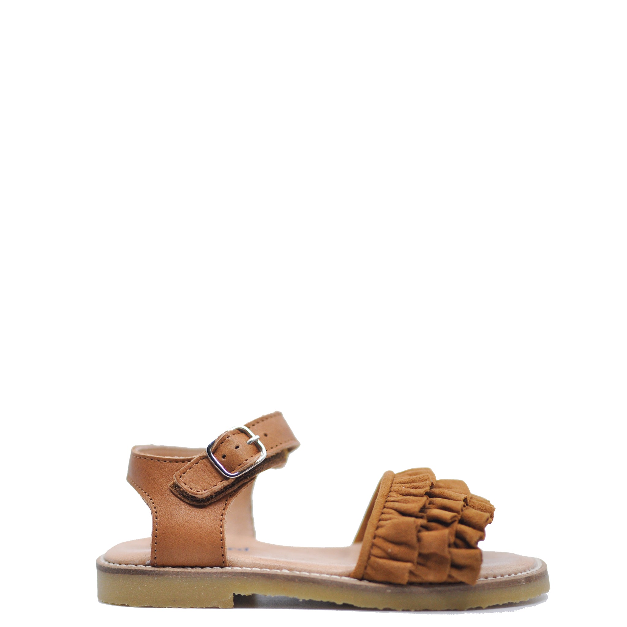 Petit Nord Women's Cognac Ruffle Sandal - Comfortable Summer Dress Sandals for Beach, Wedding & Casual Outings