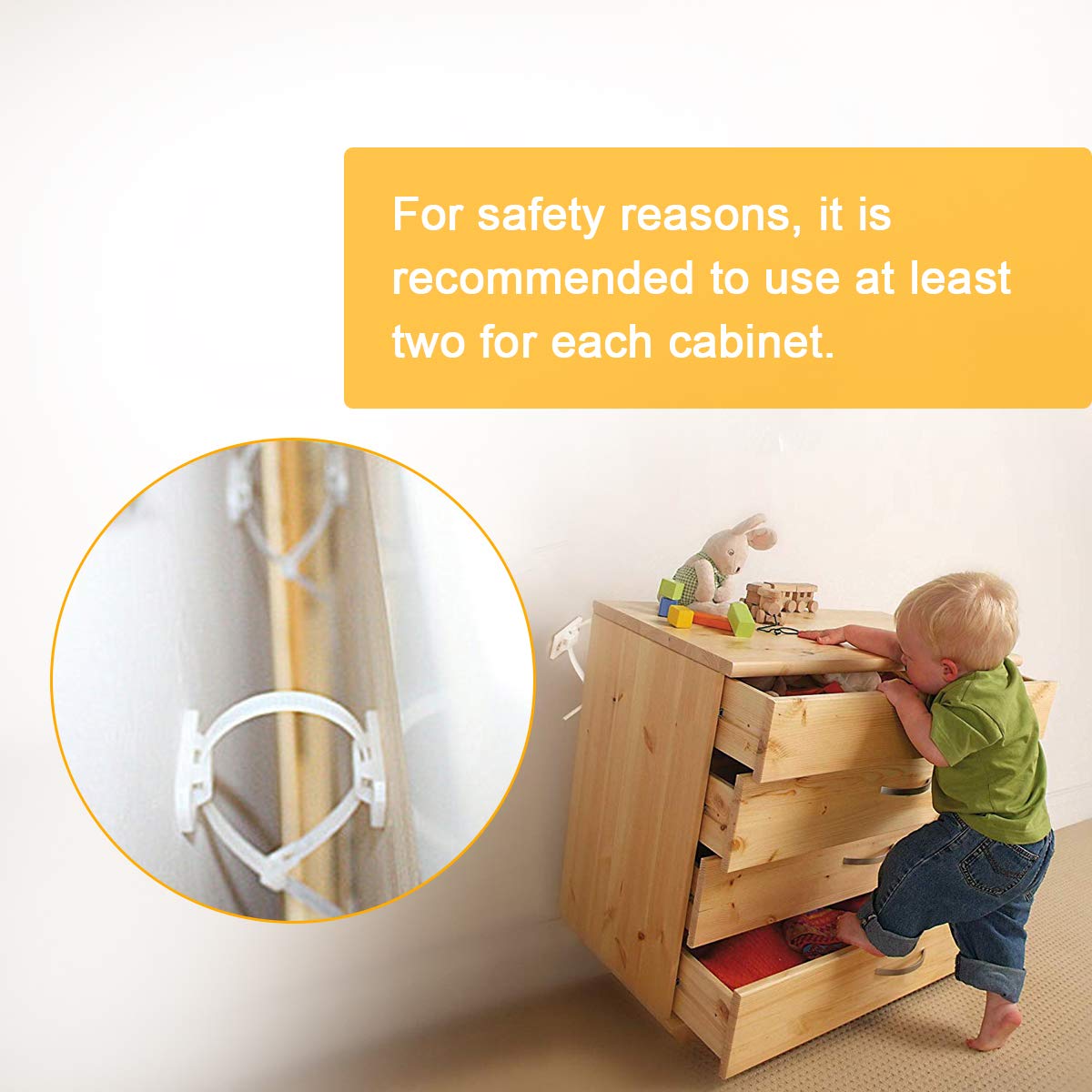 Heavy Duty Furniture Wall Anchors & Anti-Tip Straps - Adjustable Safety Brackets for Dressers, Bookshelves, Cabinets, TV Stands, Wardrobes & Tables (6-Pack, White) - Prevent Tip-Over Accidents in Kids' Rooms & Home Offices