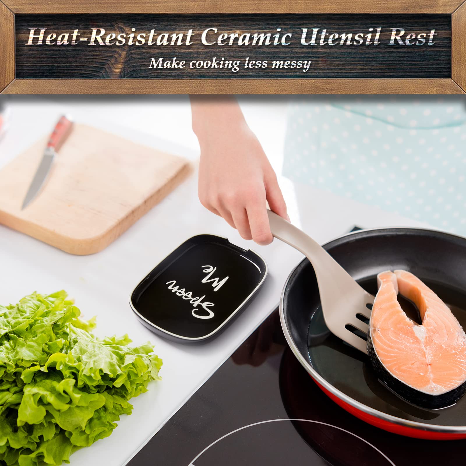**DAYYET Heat-Resistant Ceramic Spoon Rest for Stove Top & Kitchen Counter - Large Black Spoon Holder for Cooking Utensils - Perfect Kitchen Decor & Accessory for Cooking, Serving, and Meal Prep**