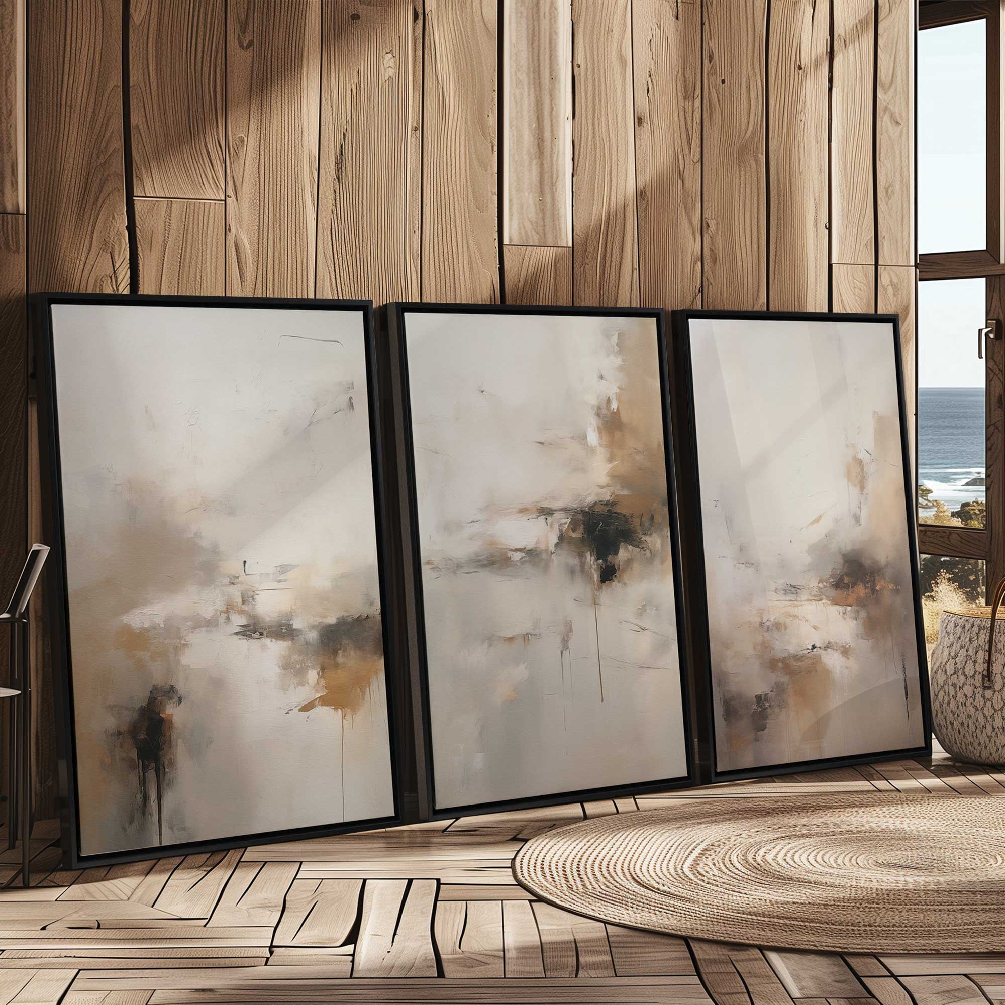 Gentle Gilded Gust - Set of 3 Canvas Wall Art Prints | Modern Home Decor for Living Room, Bedroom & Office