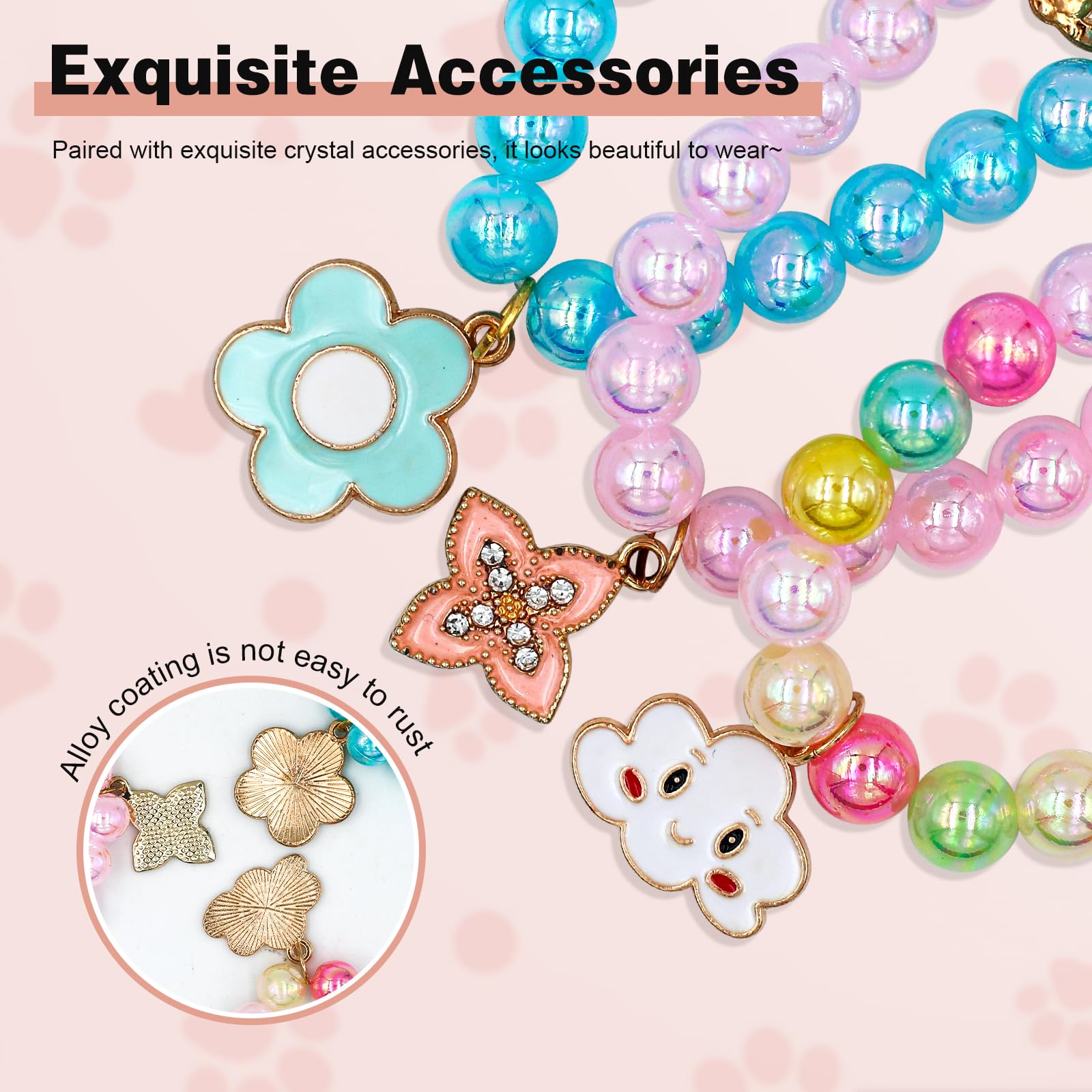 3PCS Handmade Beaded Pet Necklace - Adjustable Dog & Cat Collar with Colorful Beads for Daily Wear & Special Occasions