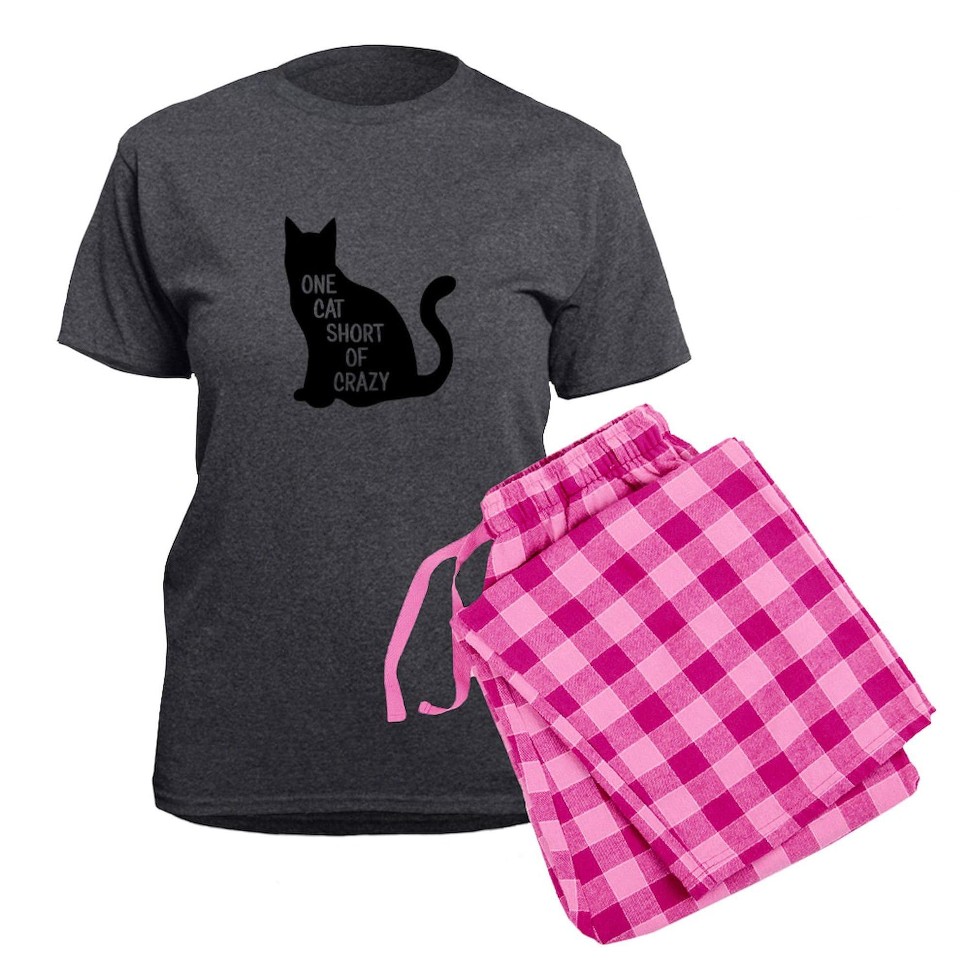 One Cat Short Of Crazy Women's Pajama Set - Cozy Charcoal Novelty Sleepwear for Cat Lovers | Perfect for Sleepovers, Relaxing at Home & Gifts